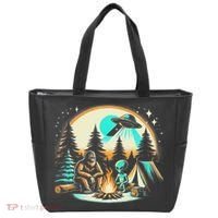 Funny Bigfoot & Alien Ufo Camping Outdoor Adventures Hiking Tote Bag thumb 0