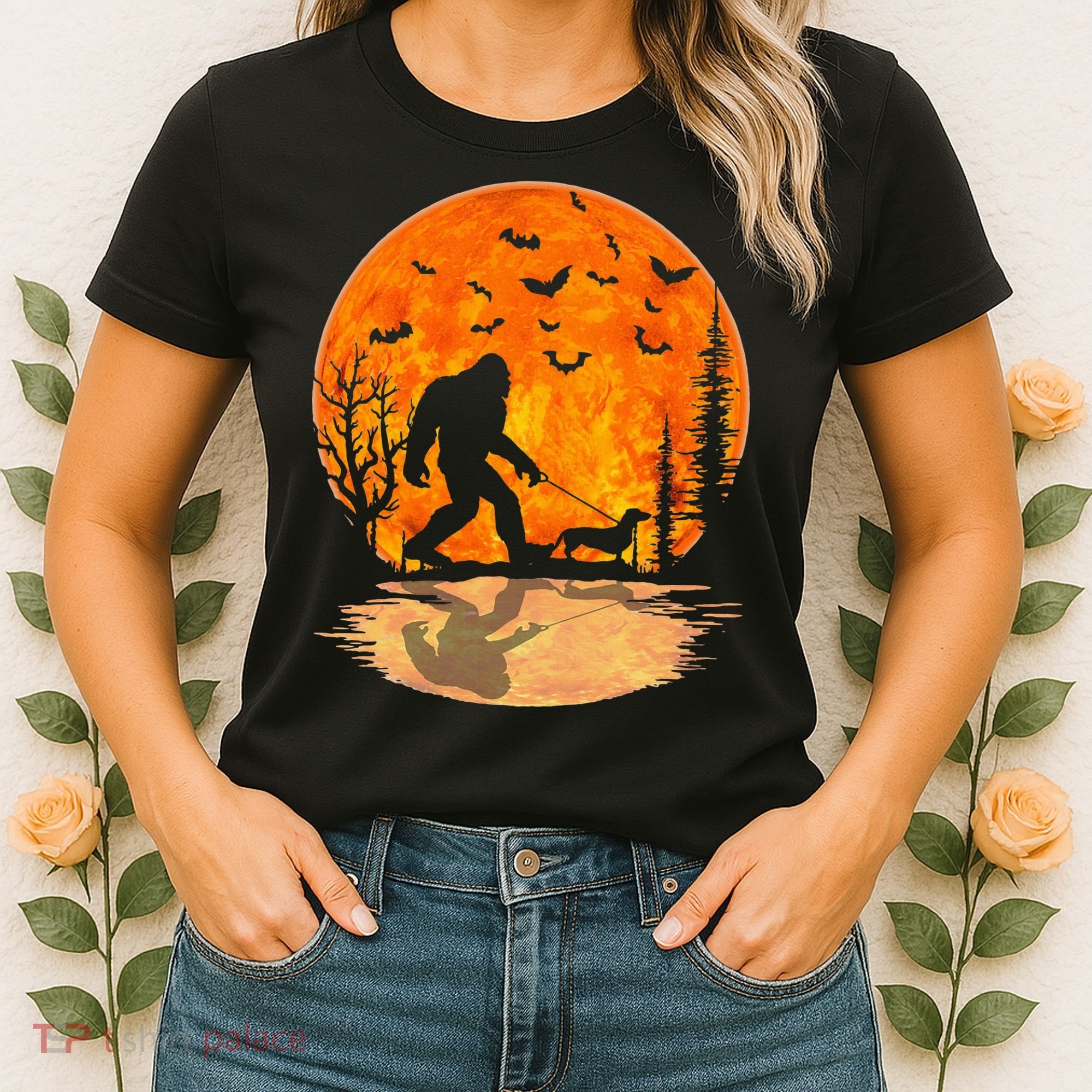 Funny Bigfoot and Wiener Dog Halloween Costume Women's T-Shirt
