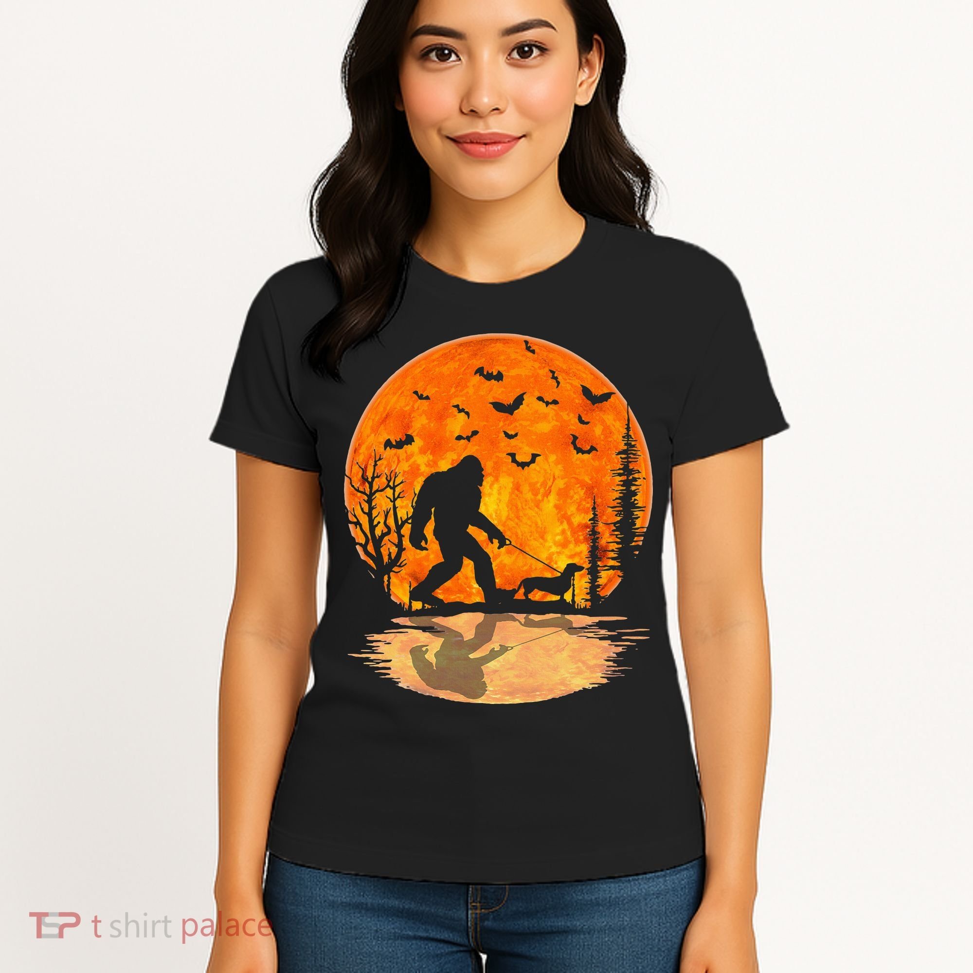 Funny Bigfoot and Wiener Dog Halloween Costume Women's T-Shirt