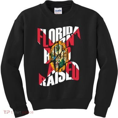 Florida Born And Raised Florida Flag Kids Sweatshirt