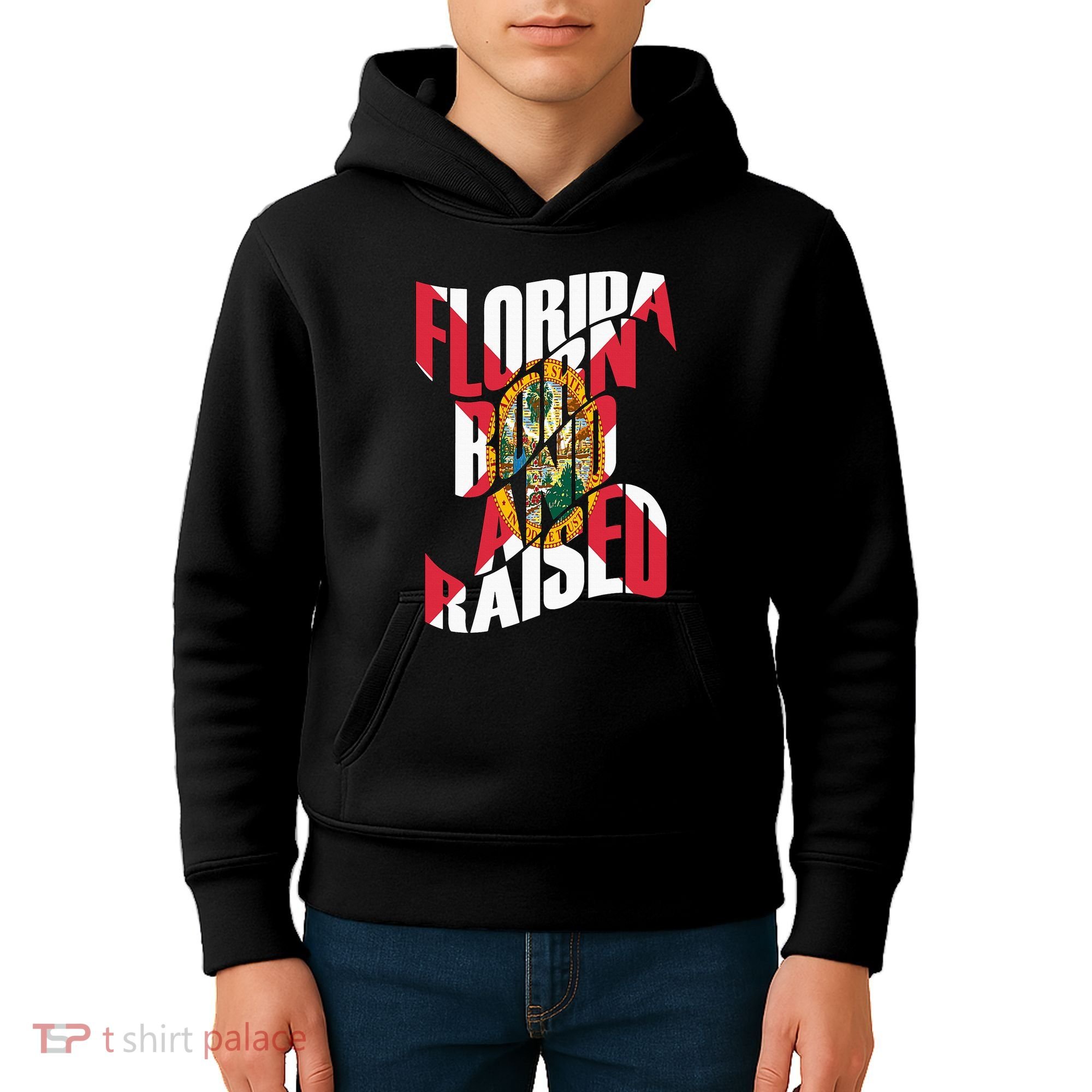 Florida Born And Raised Florida Flag Kids Hoodie