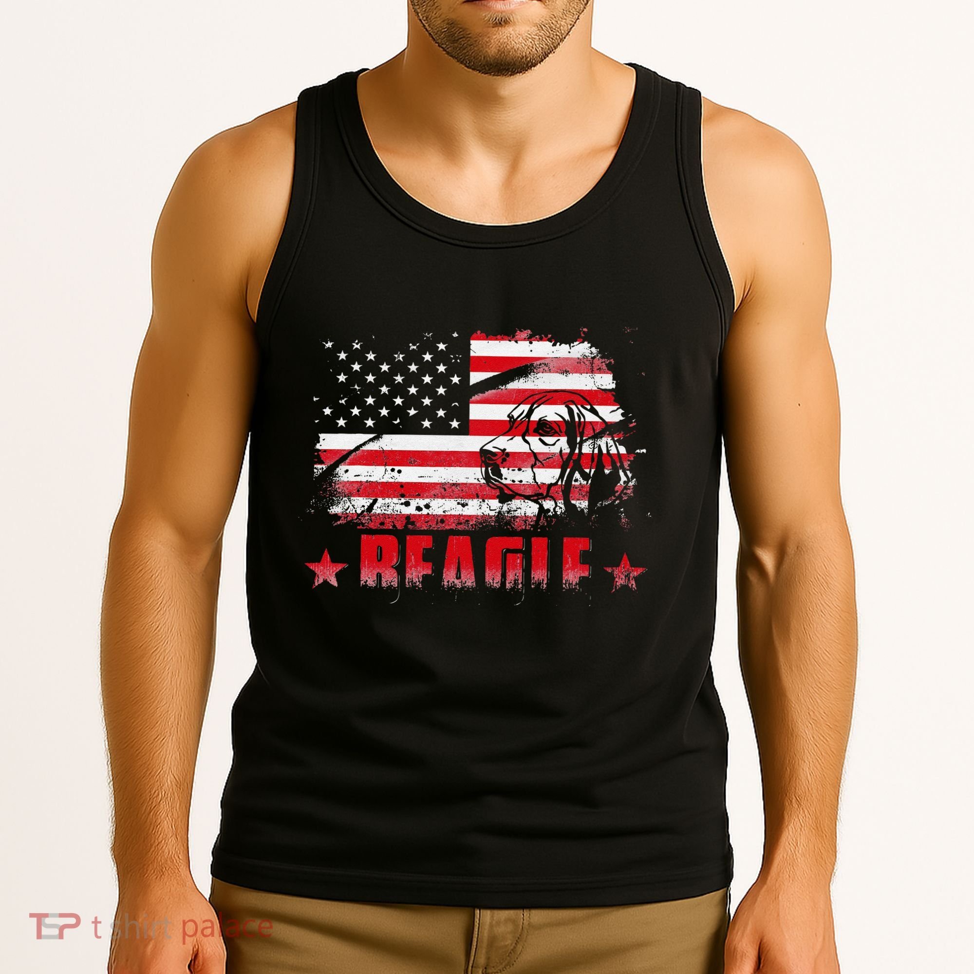 Funny Beagle American Flag Dog Dad Dog Mom Tank Top