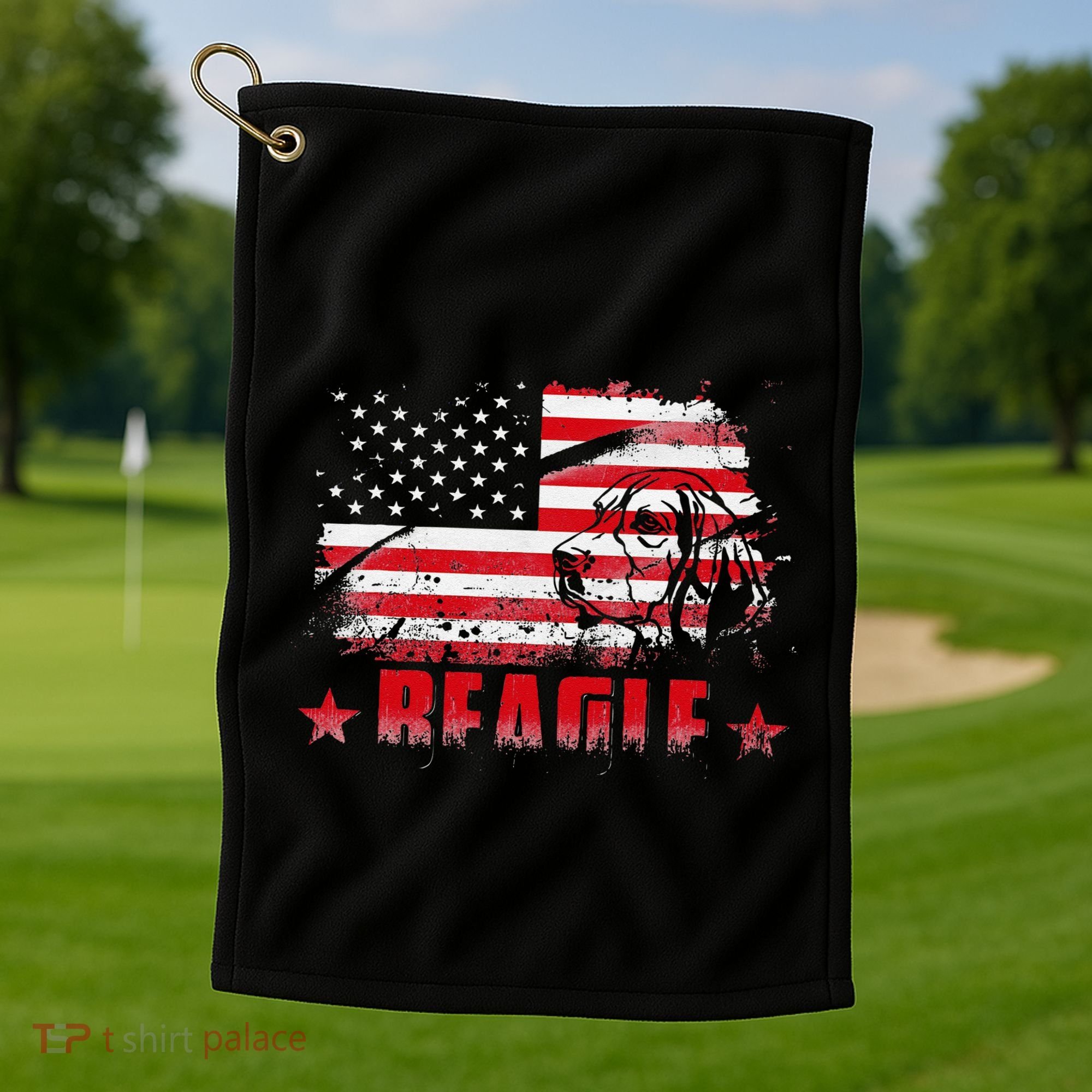 Funny Beagle American Flag Dog Dad Dog Mom Golf Towel