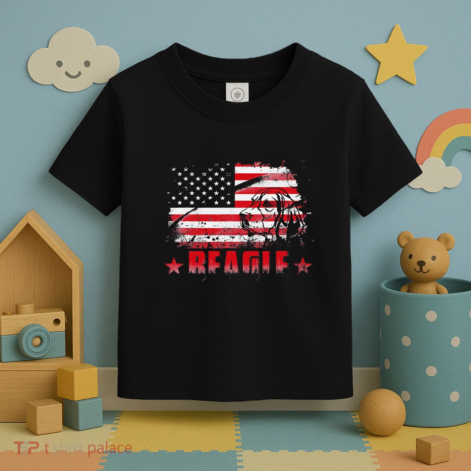 Funny Beagle American Flag Dog Dad Dog Mom Toddler T-Shirt