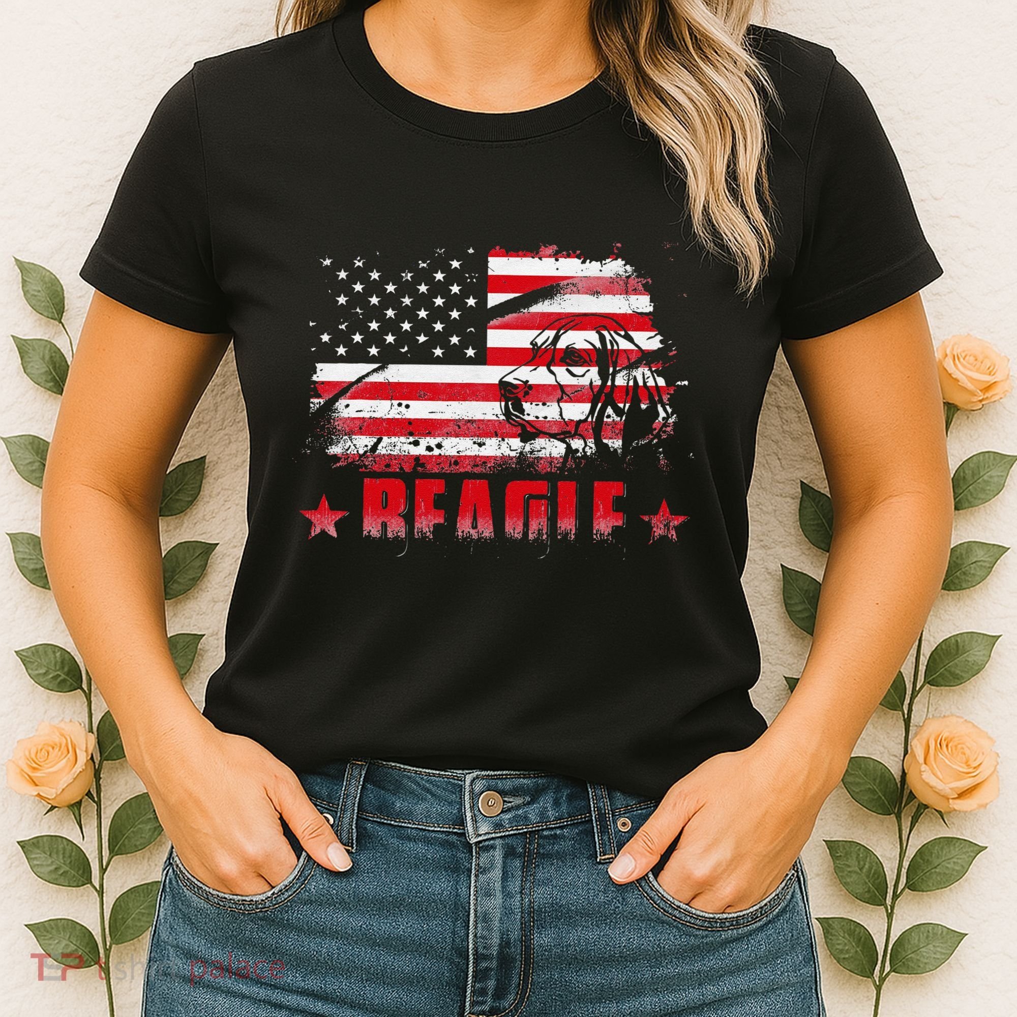 Funny Beagle American Flag Dog Dad Dog Mom Women's T-Shirt