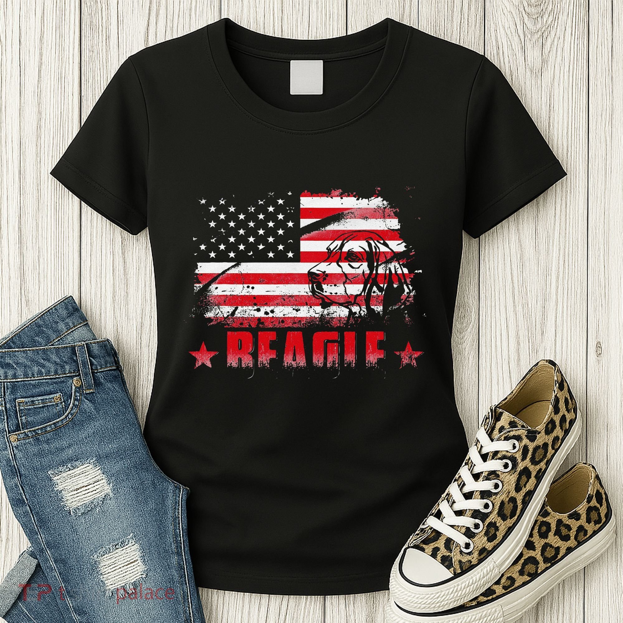 Funny Beagle American Flag Dog Dad Dog Mom Women's T-Shirt