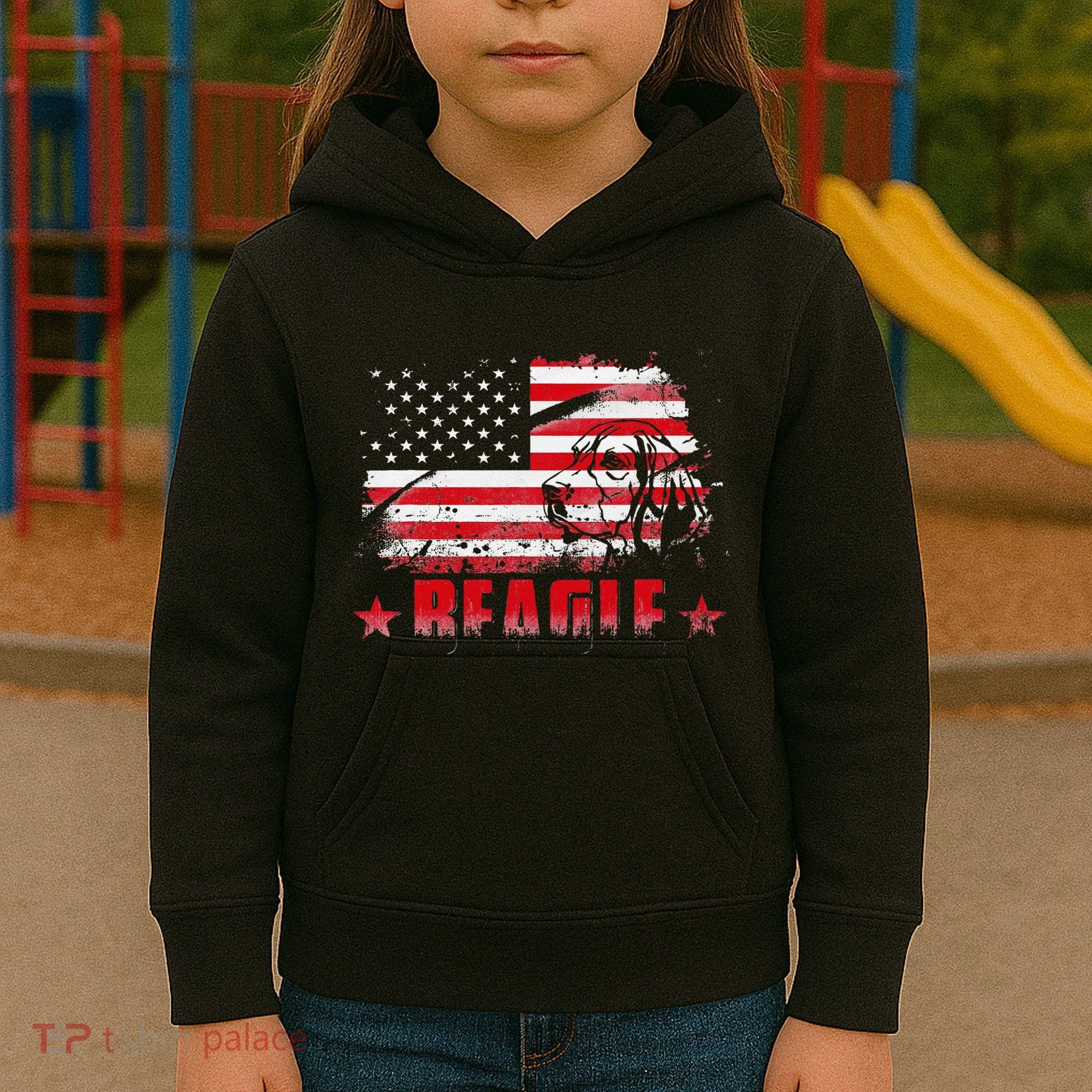 Funny Beagle American Flag Dog Dad Dog Mom Kids Hoodie