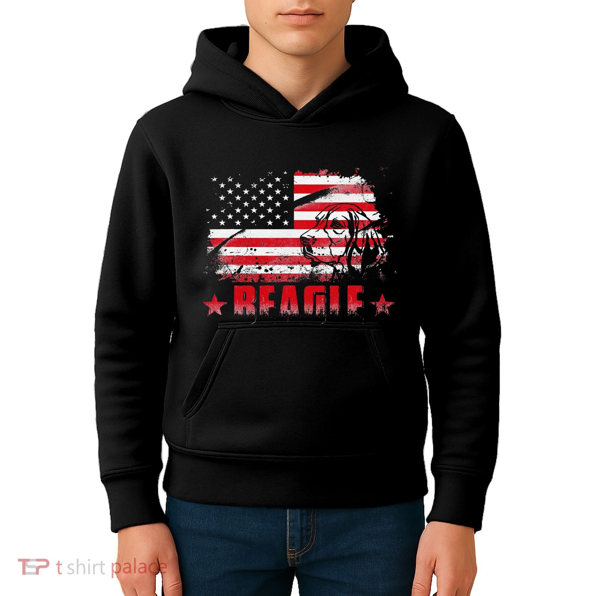 Funny Beagle American Flag Dog Dad Dog Mom Kids Hoodie