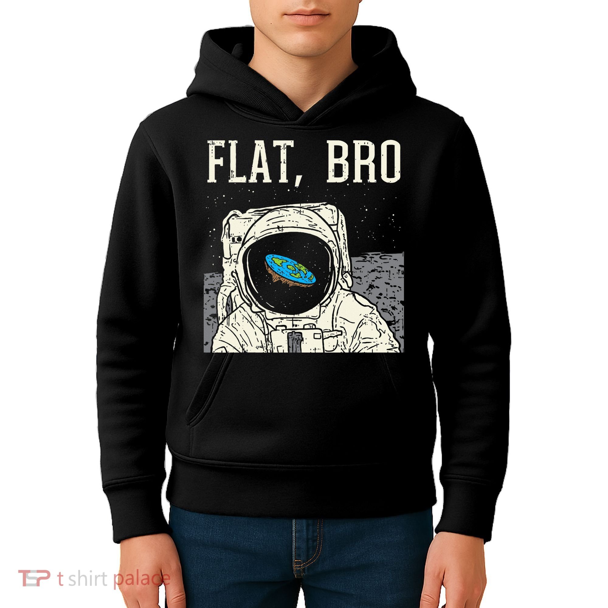 Flat Bro Astronaut Space Funny Earth Conspiracy Theory Gift Kids Hoodie