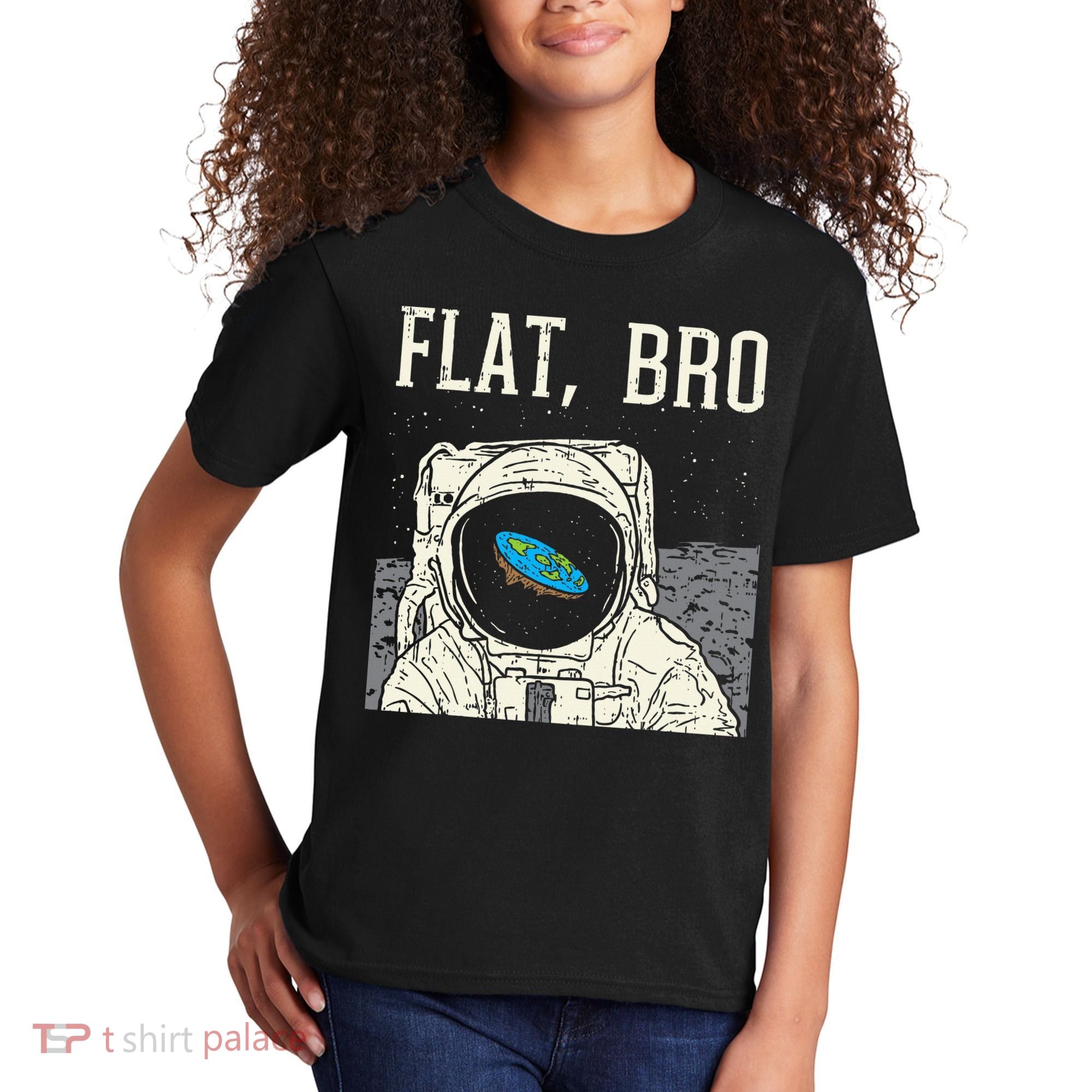 Flat Bro Astronaut Space Funny Earth Conspiracy Theory Gift Kids T-Shirt