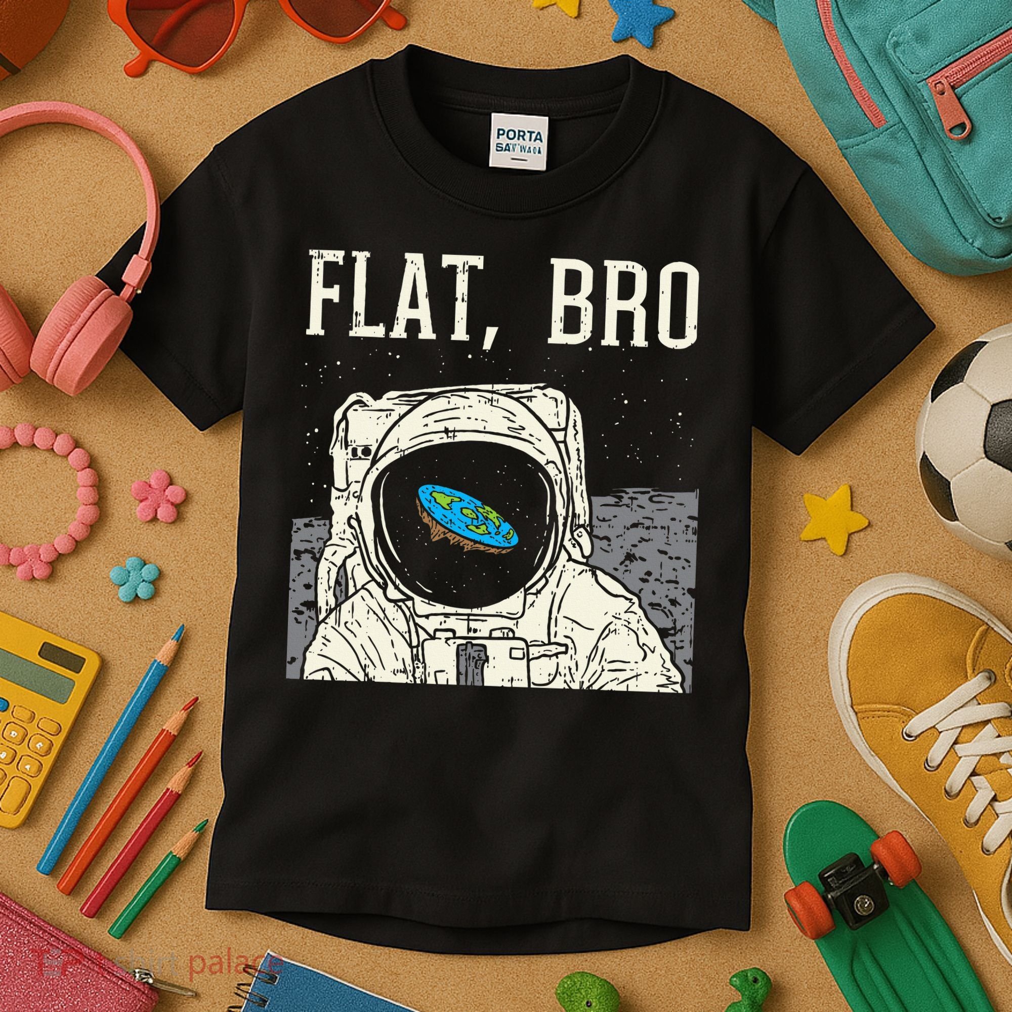 Flat Bro Astronaut Space Funny Earth Conspiracy Theory Gift Kids T-Shirt