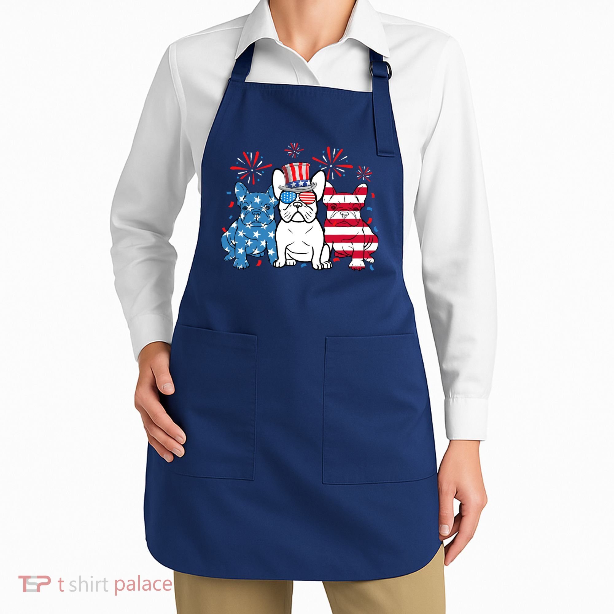 French Bulldog American Flag Fireworks 4th Of July Dog Lover Apron