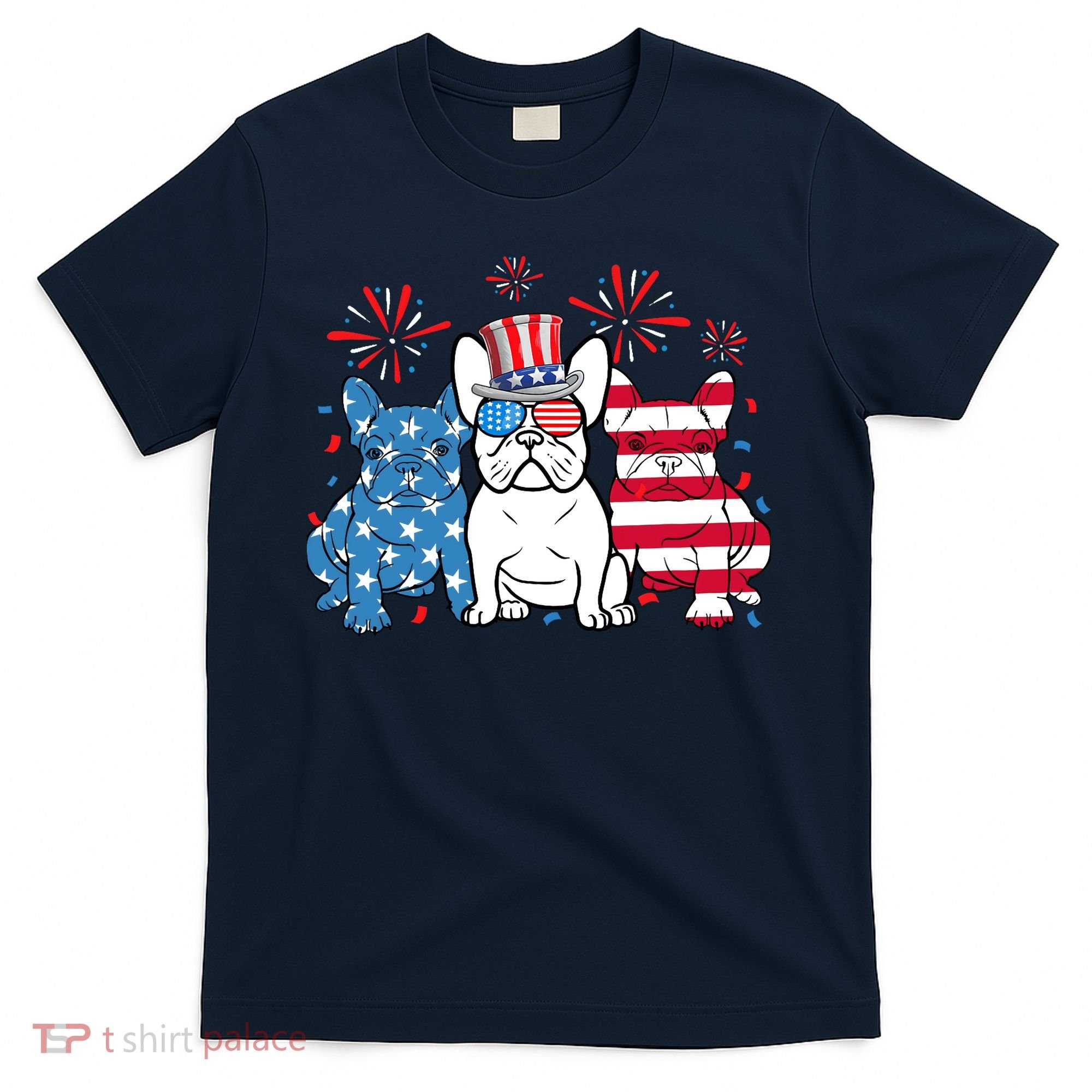 French Bulldog American Flag Fireworks 4th Of July Dog Lover T-Shirt