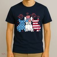 French Bulldog American Flag Fireworks 4th Of July Dog Lover T-Shirt thumb 3