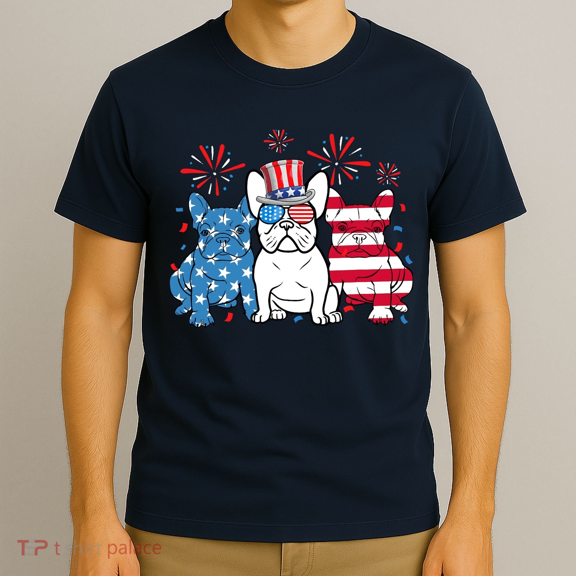 French Bulldog American Flag Fireworks 4th Of July Dog Lover T-Shirt