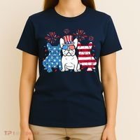French Bulldog American Flag Fireworks 4th Of July Dog Lover T-Shirt thumb 4