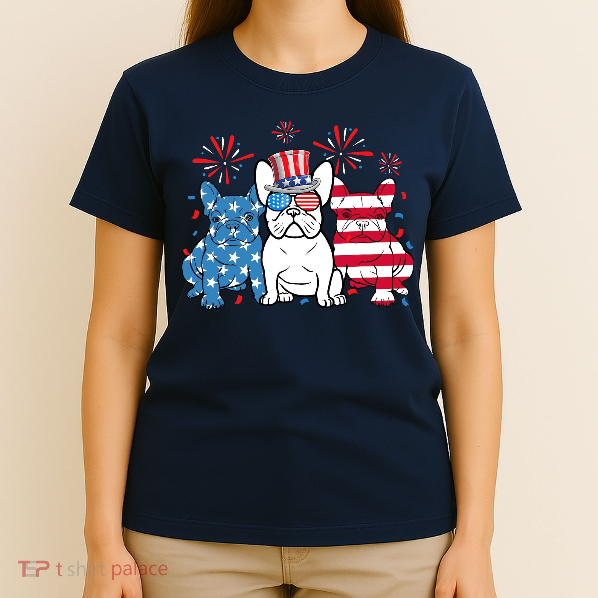French Bulldog American Flag Fireworks 4th Of July Dog Lover T-Shirt