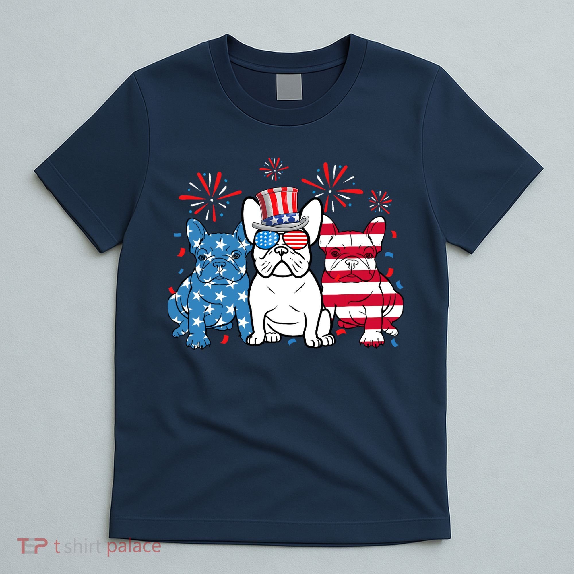 French Bulldog American Flag Fireworks 4th Of July Dog Lover T-Shirt