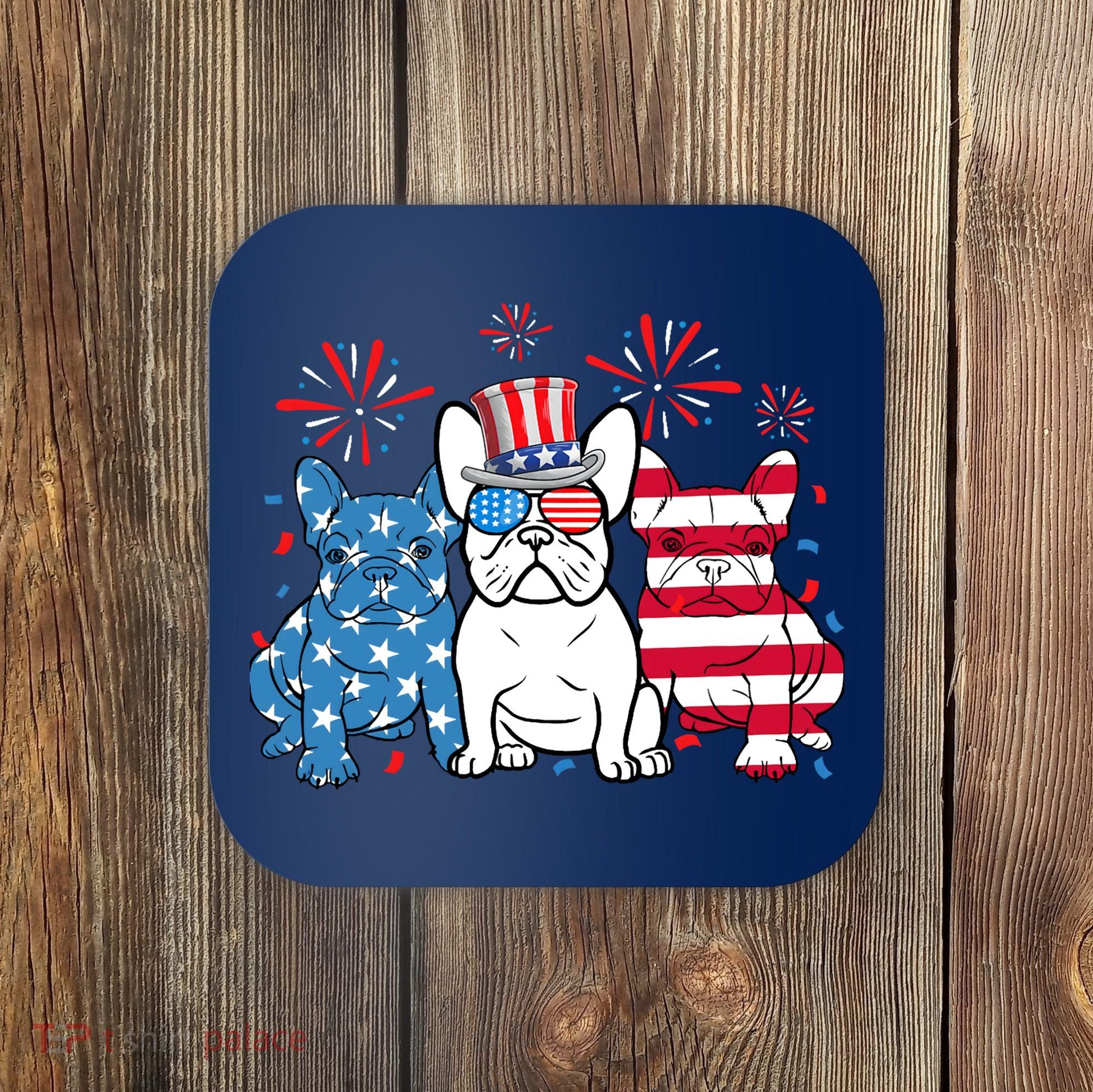 French Bulldog American Flag Fireworks 4th Of July Dog Lover Coaster