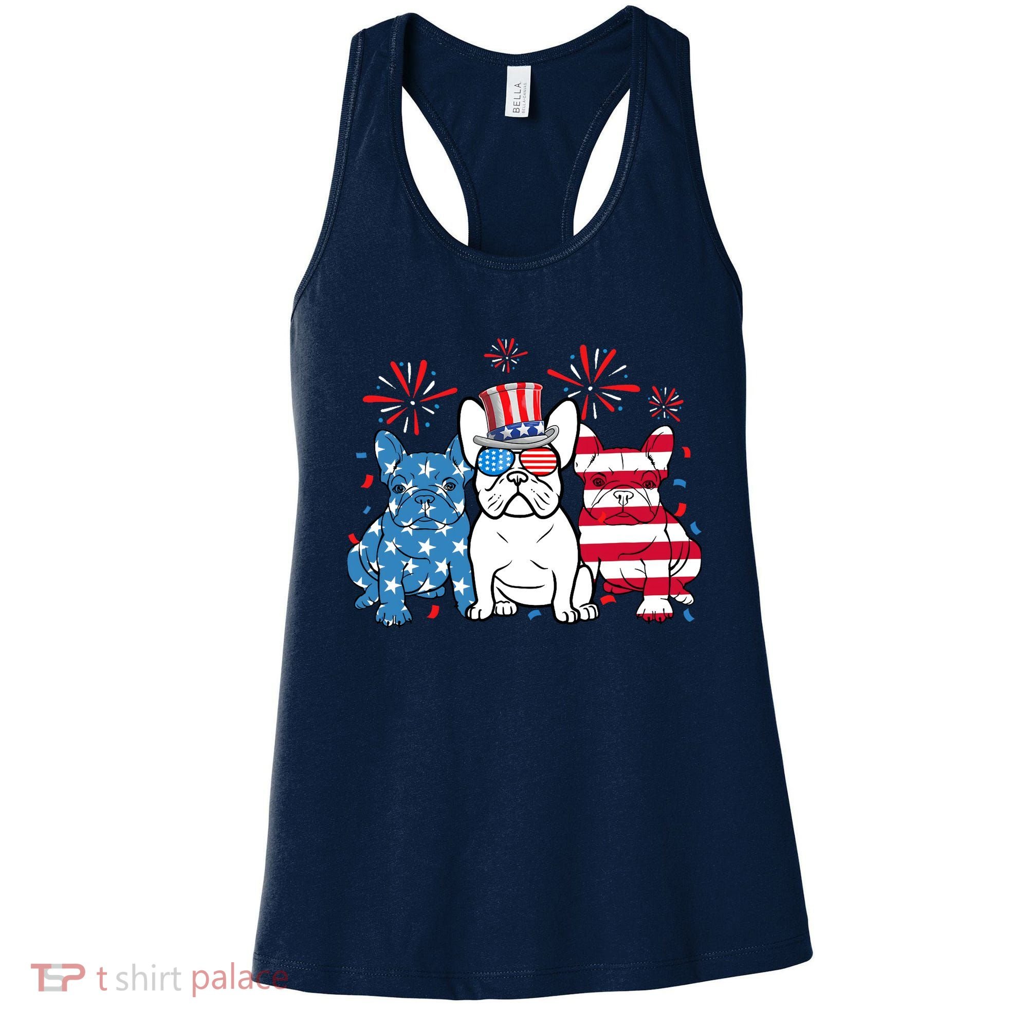 French Bulldog American Flag Fireworks 4th Of July Dog Lover Women's Tank Top