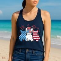 French Bulldog American Flag Fireworks 4th Of July Dog Lover Women's Tank Top thumb 2