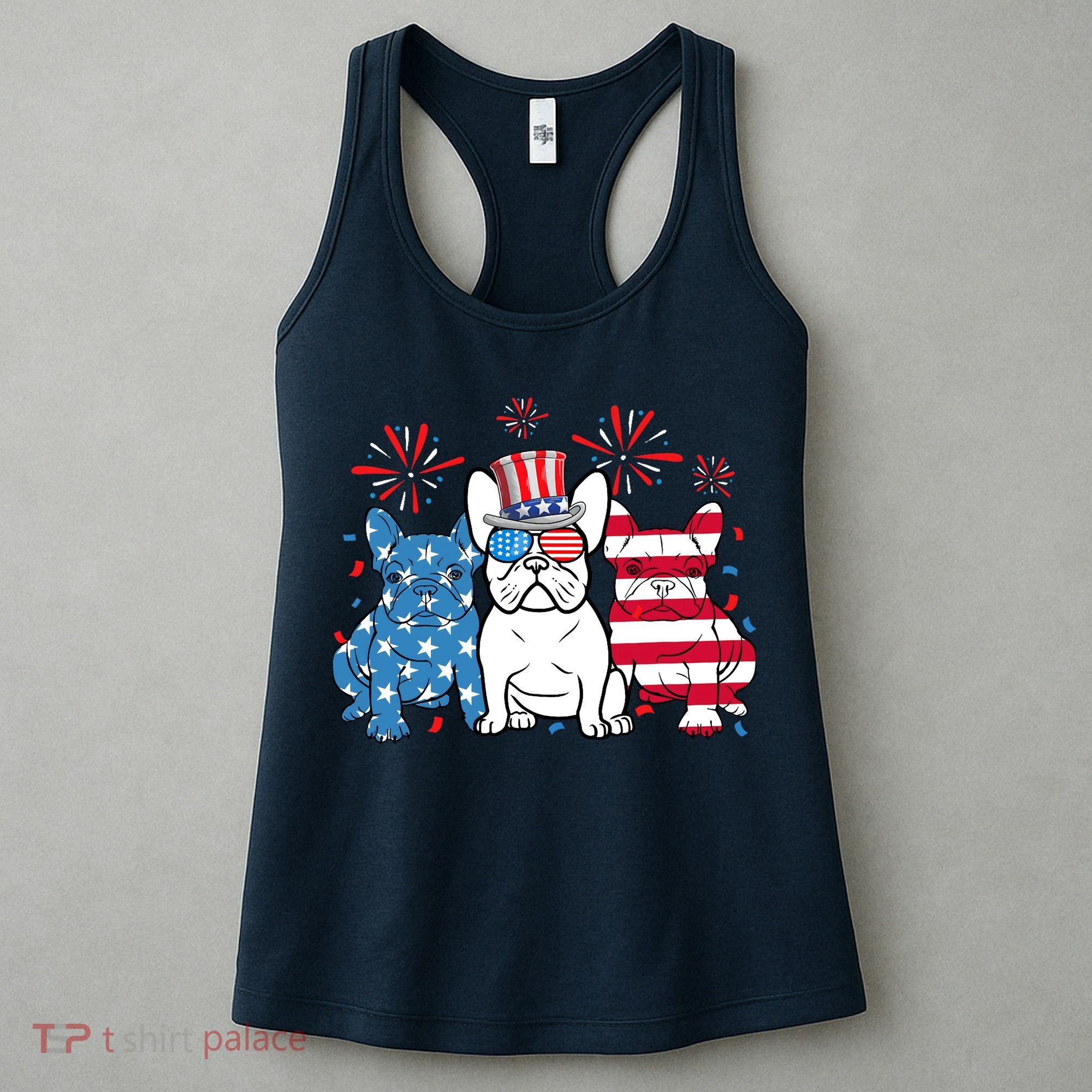French Bulldog American Flag Fireworks 4th Of July Dog Lover Women's Tank Top