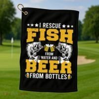 Funny Beer And Fish Golf Towel thumb 1