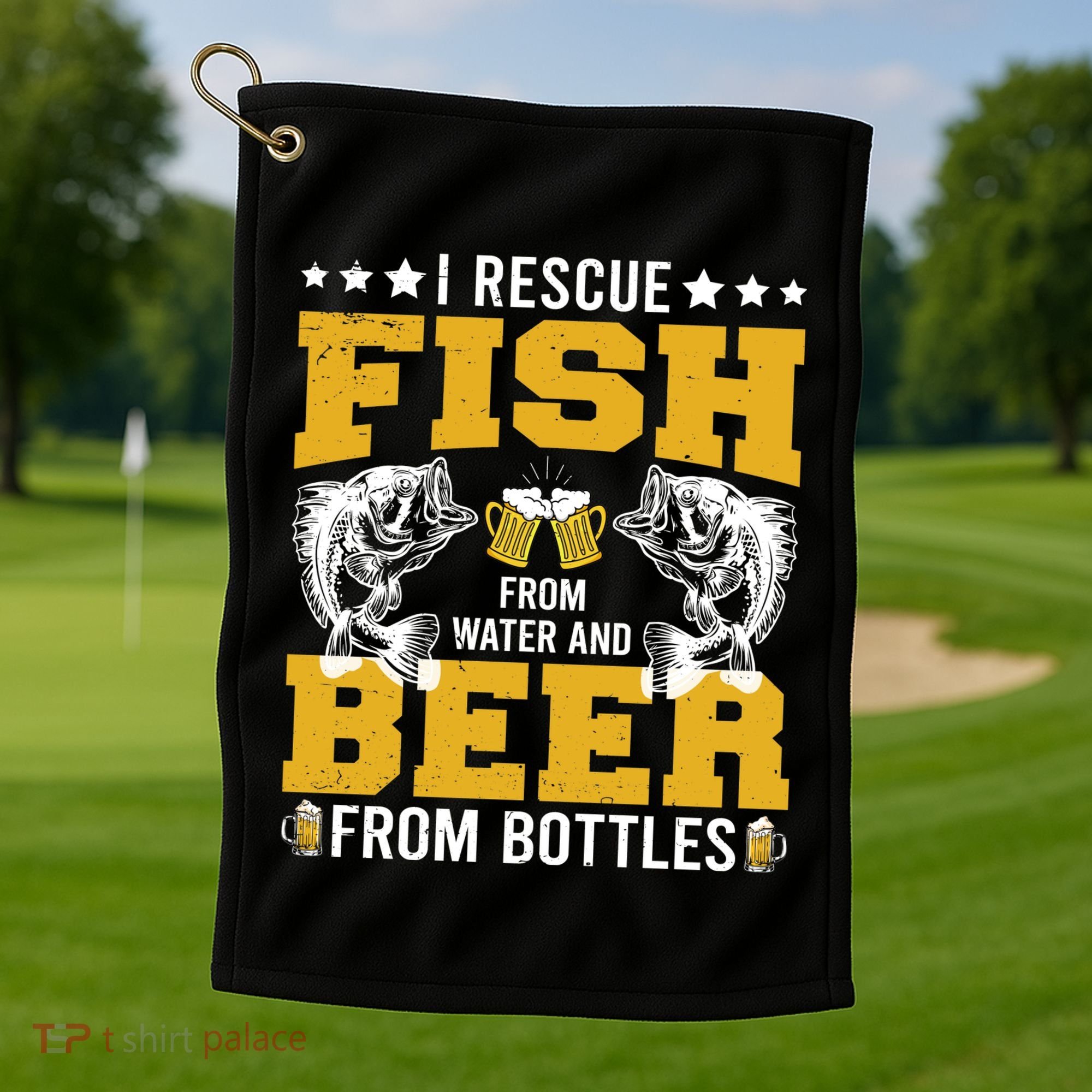 Funny Beer And Fish Golf Towel