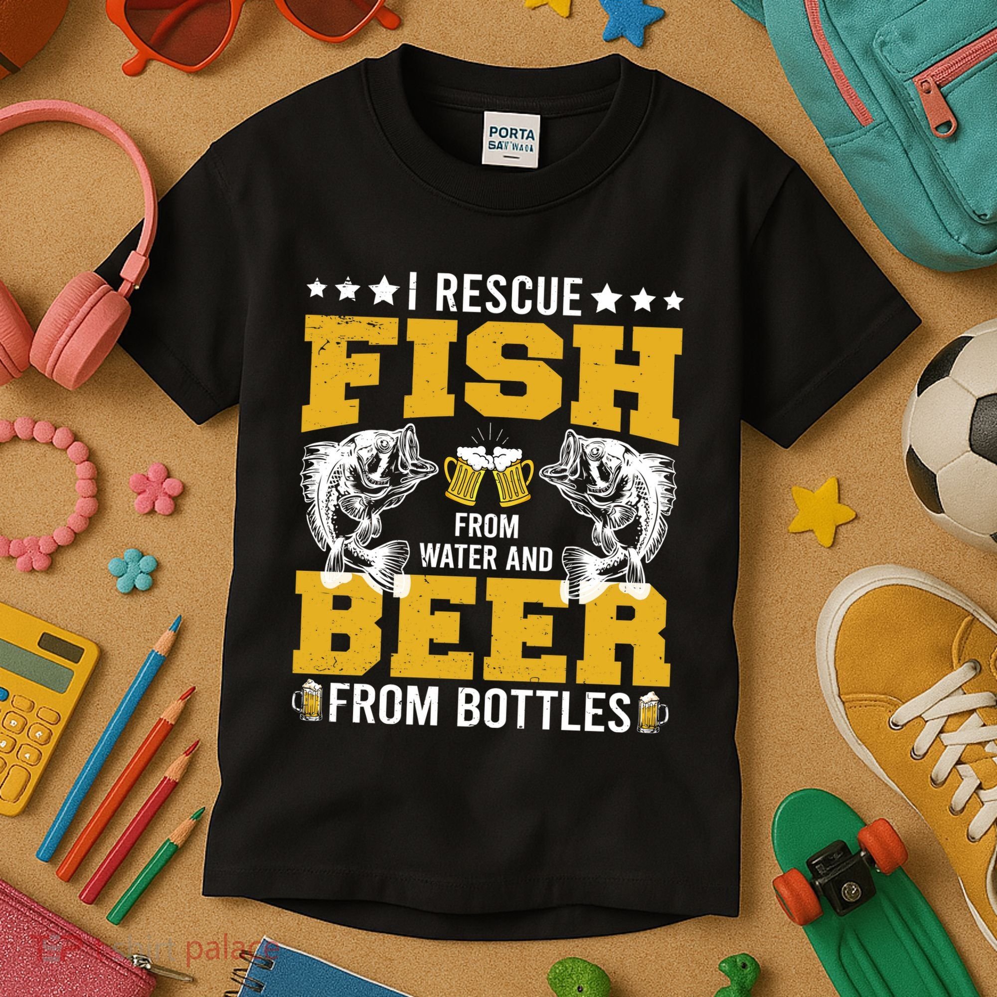 Funny Beer And Fish Kids T-Shirt