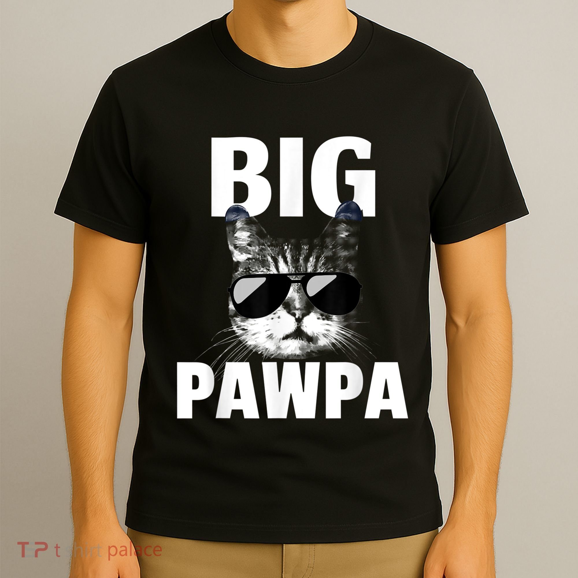 Funny Black And White Cat Kitten Big Pawpa T-Shirt