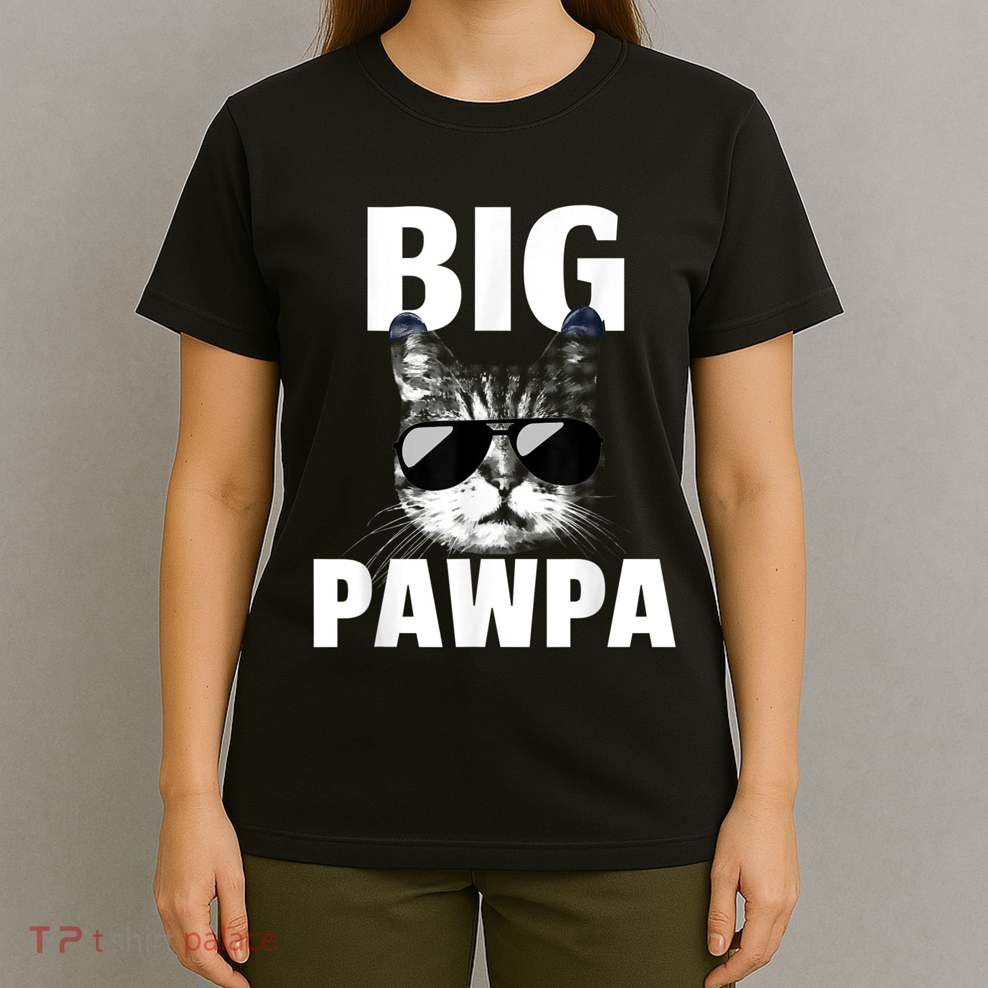 Funny Black And White Cat Kitten Big Pawpa T-Shirt