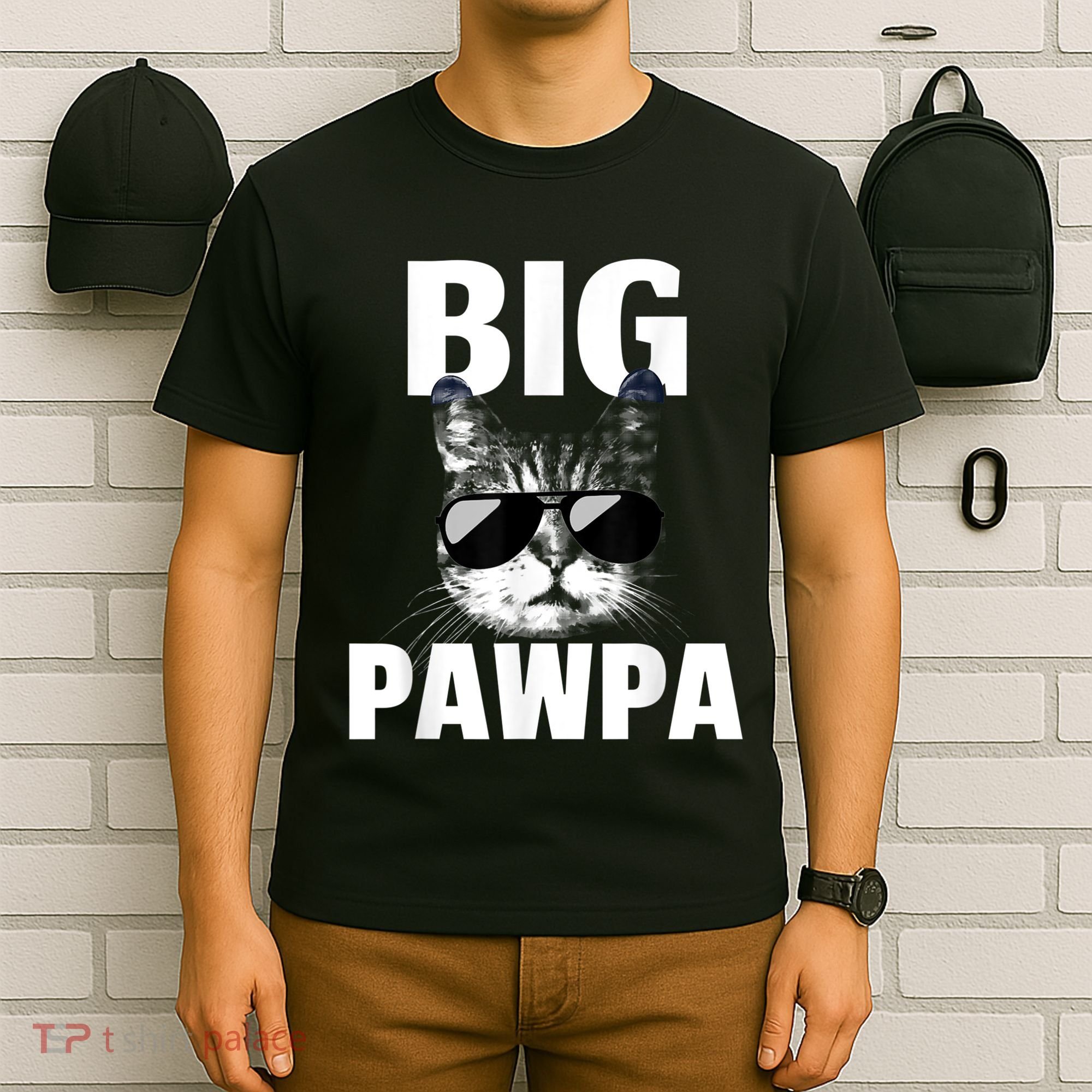 Funny Black And White Cat Kitten Big Pawpa T-Shirt
