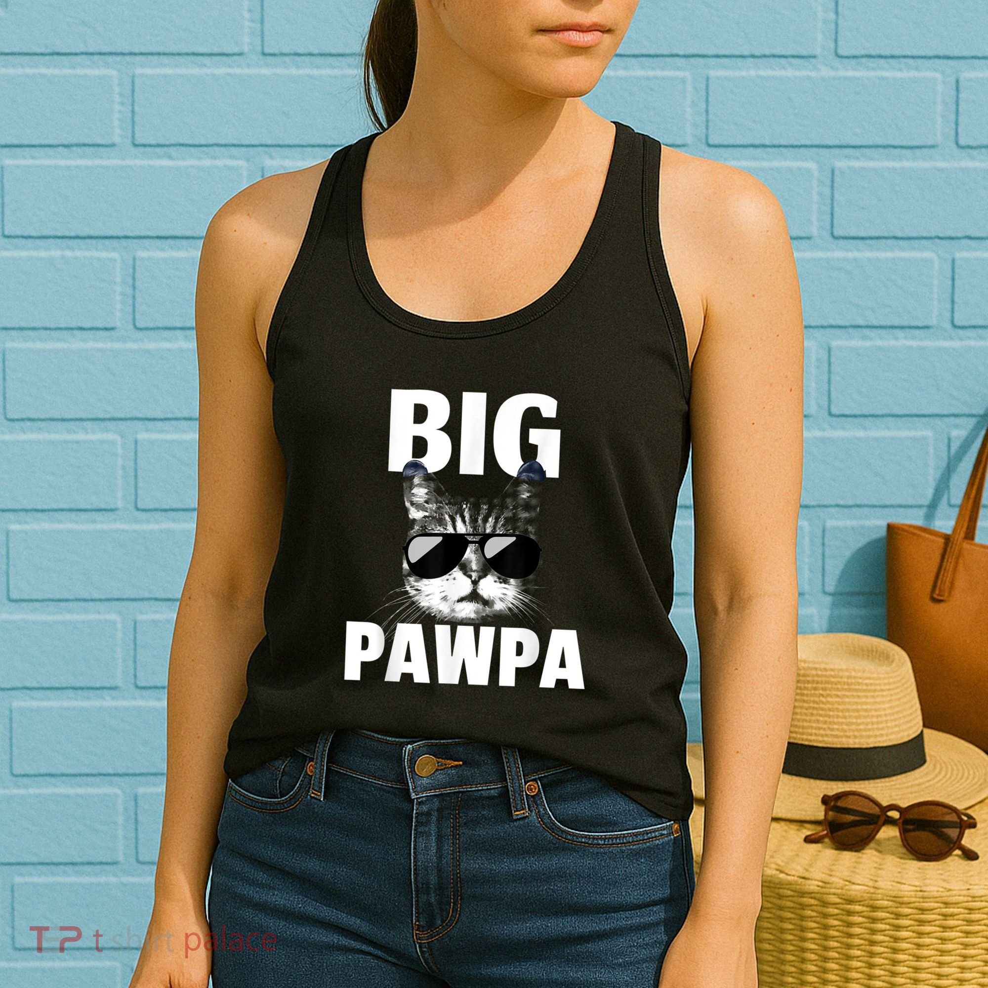 Funny Black And White Cat Kitten Big Pawpa Women's Tank Top