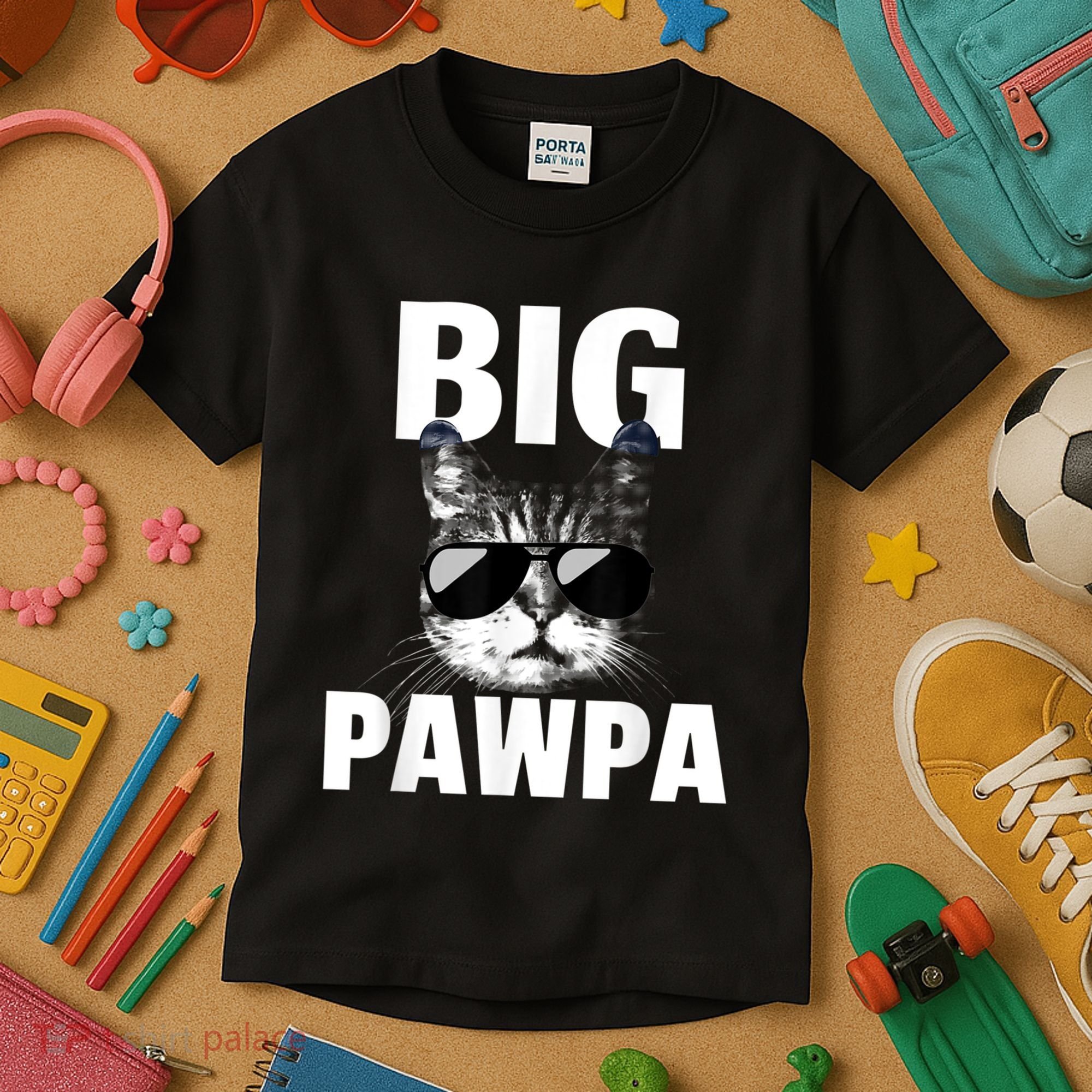 Funny Black And White Cat Kitten Big Pawpa Kids T-Shirt