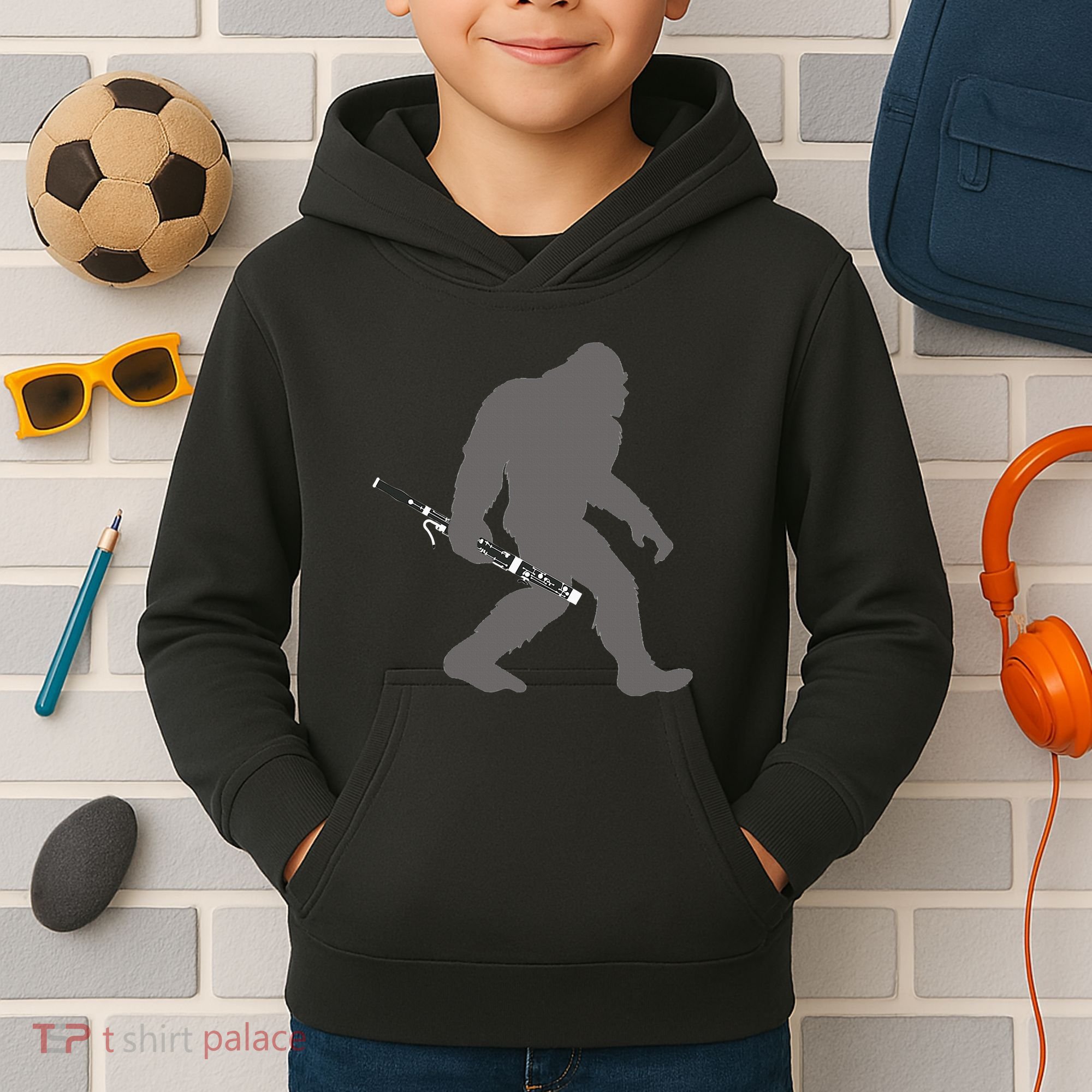 Funny Bassoonist Bigfoot Musician With Bassoon Kids Hoodie