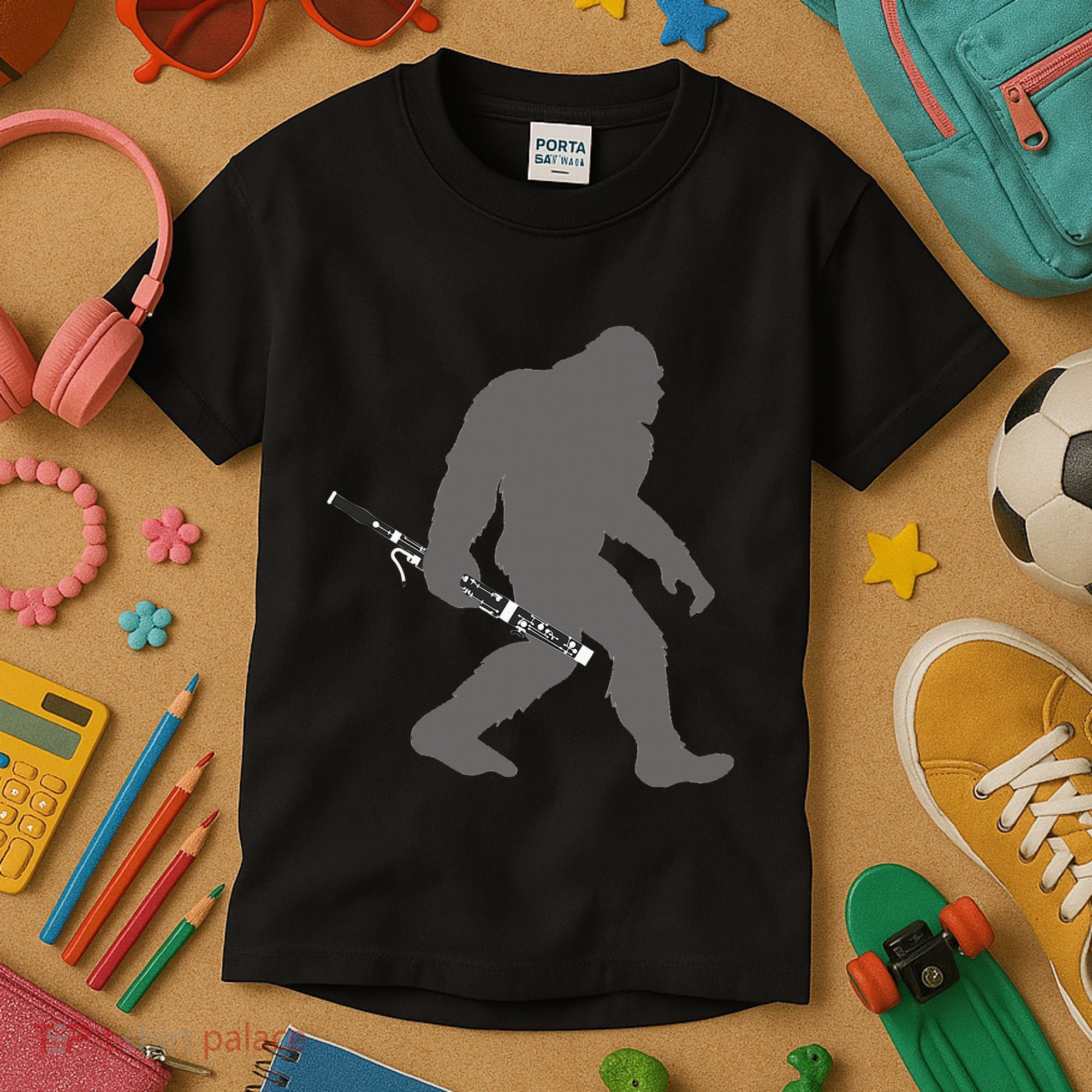 Funny Bassoonist Bigfoot Musician With Bassoon Kids T-Shirt