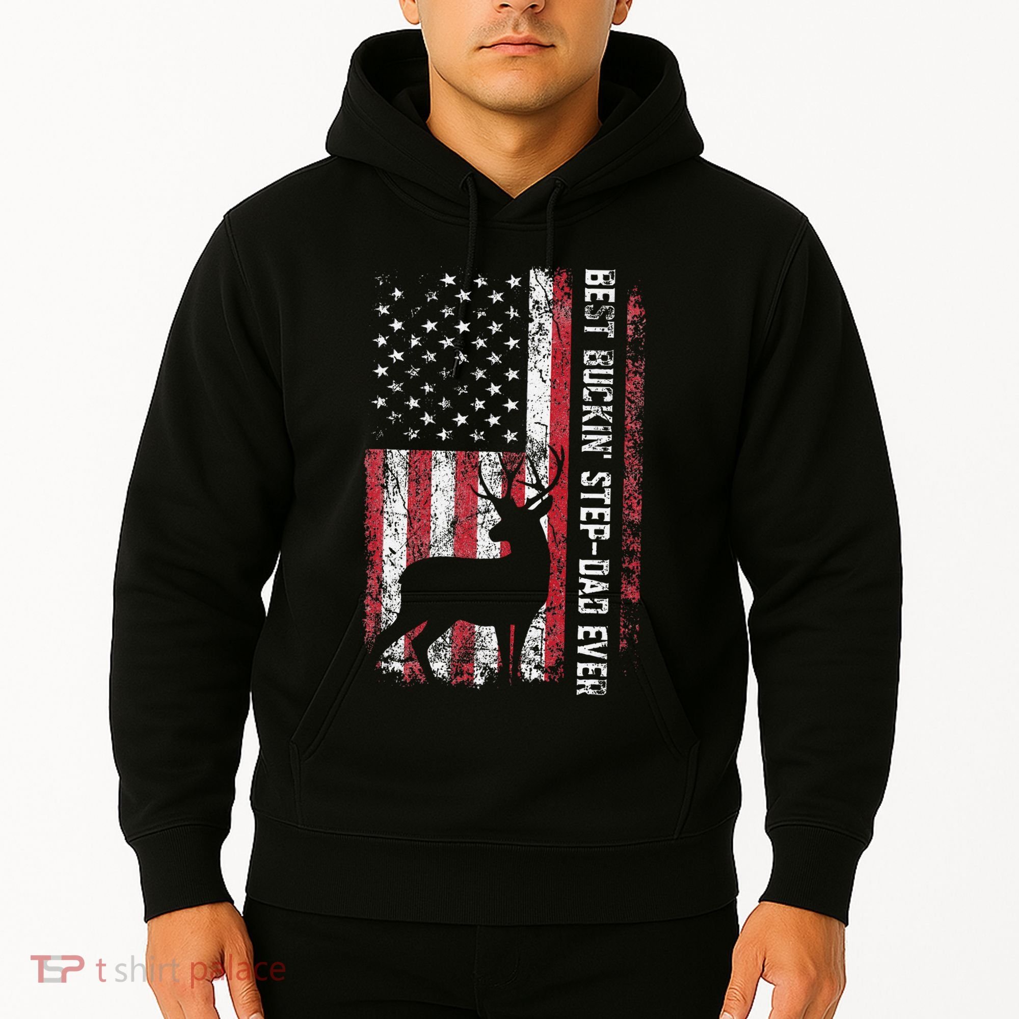 Flag Best Buckin Step Dad Ever Deer Hunting Fathers Day Hoodie