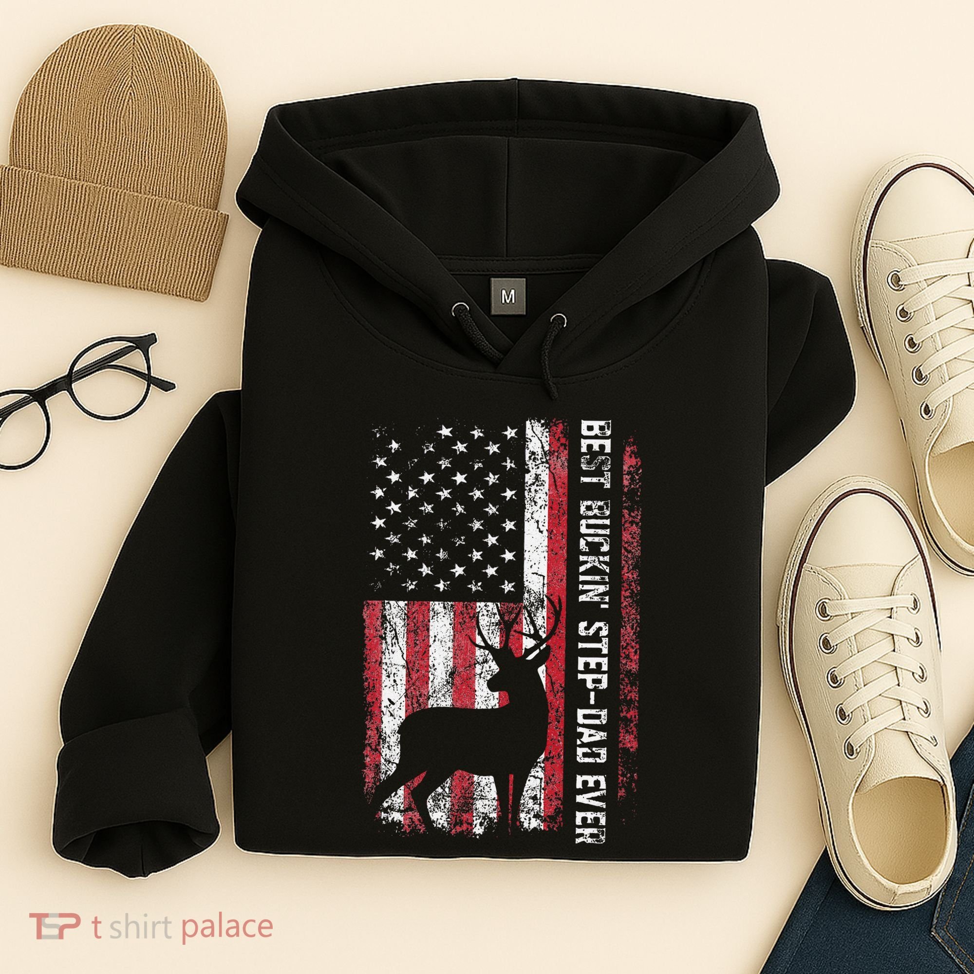 Flag Best Buckin Step Dad Ever Deer Hunting Fathers Day Hoodie