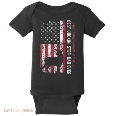 Flag Best Buckin Step Dad Ever Deer Hunting Fathers Day Baby Bodysuit