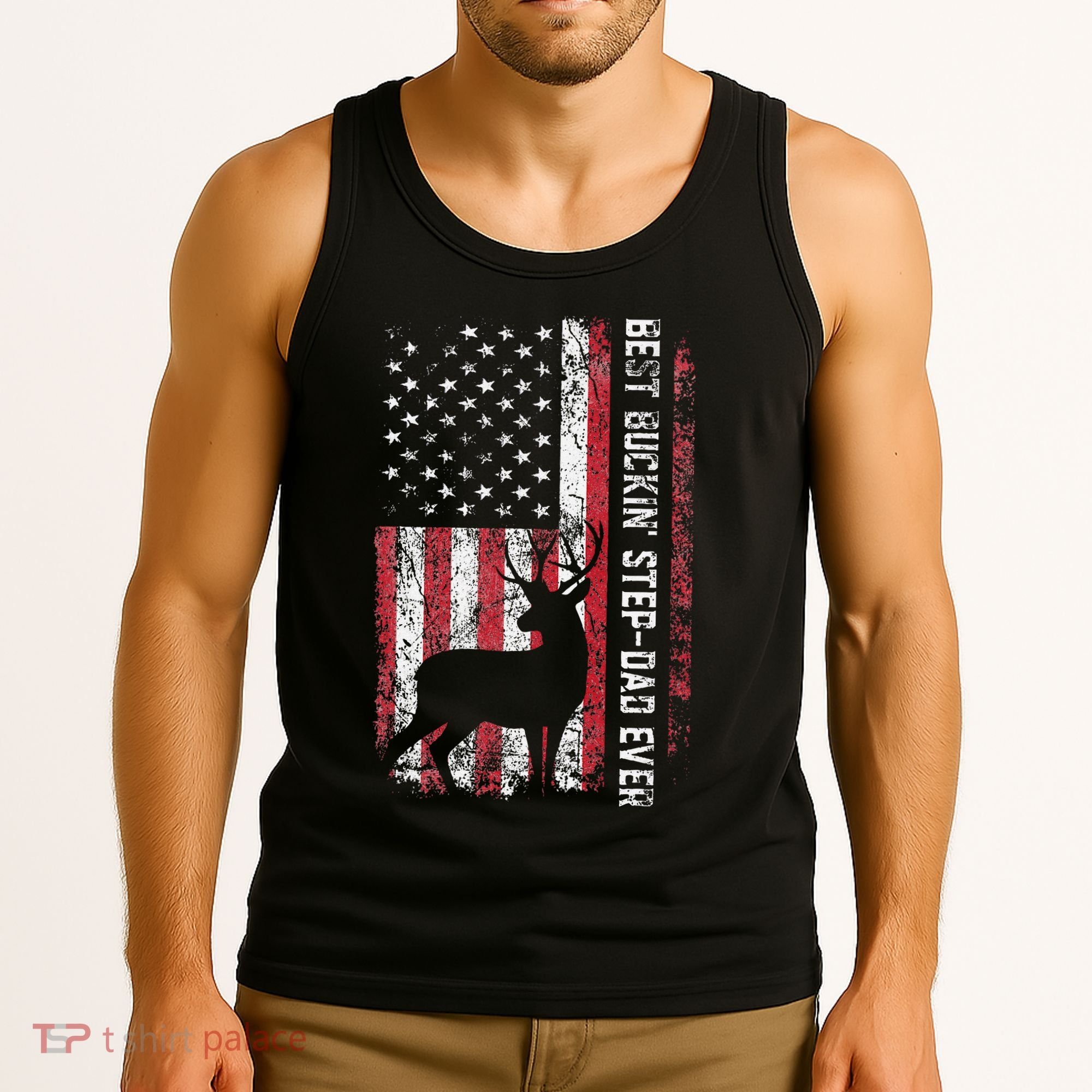 Flag Best Buckin Step Dad Ever Deer Hunting Fathers Day Tank Top