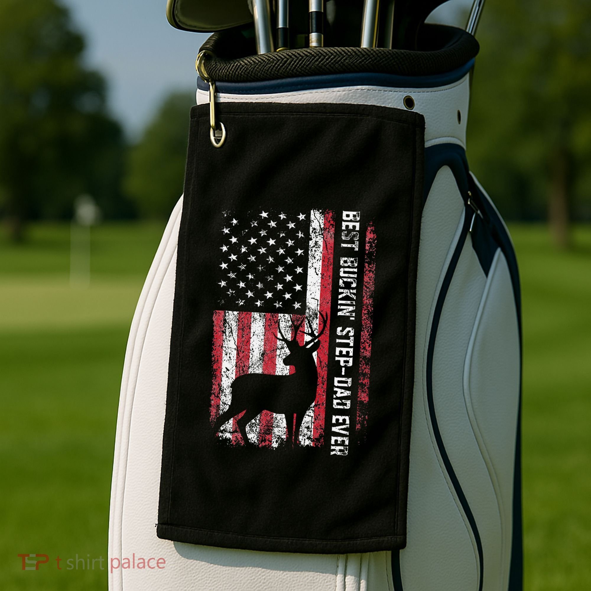 Flag Best Buckin Step Dad Ever Deer Hunting Fathers Day Golf Towel