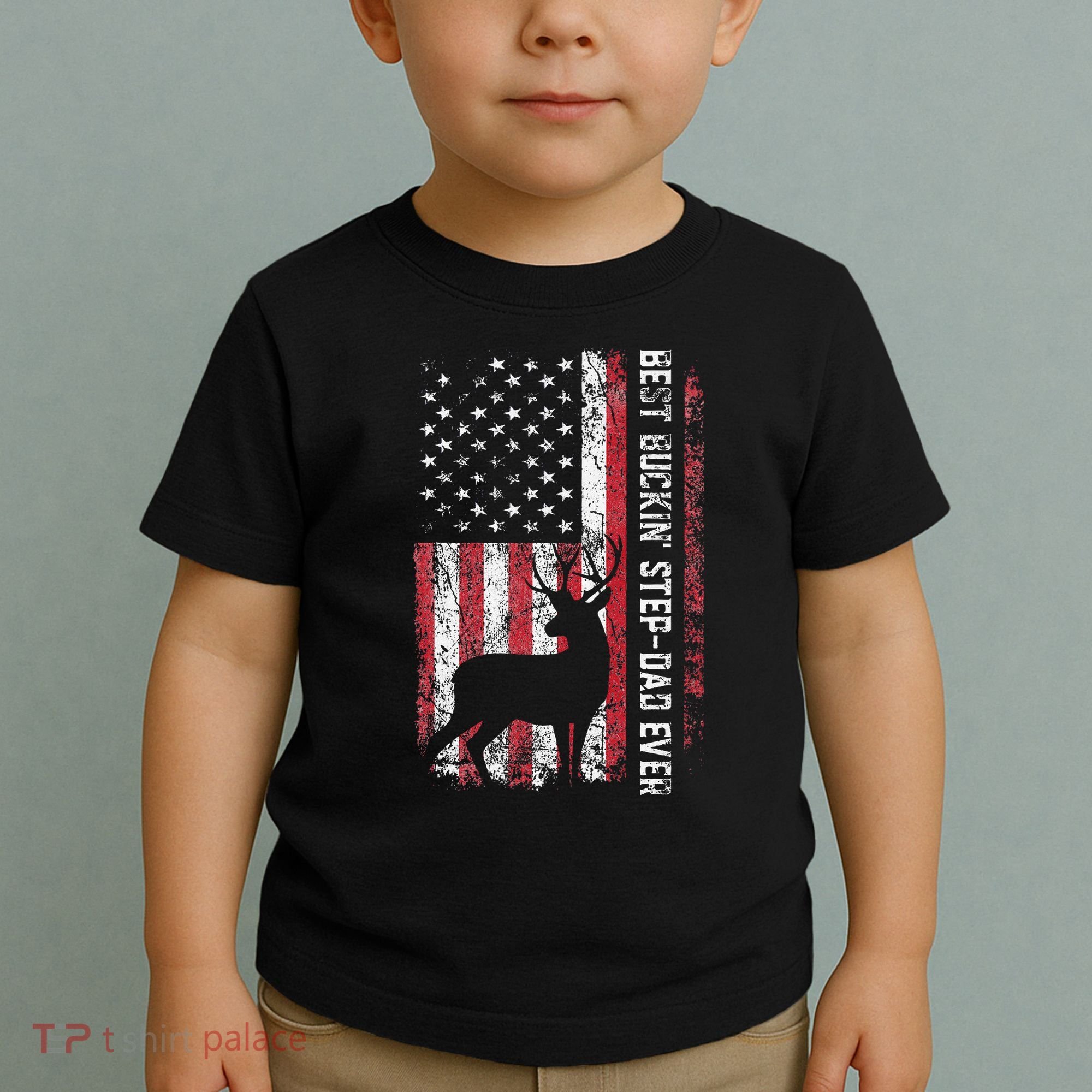 Flag Best Buckin Step Dad Ever Deer Hunting Fathers Day Toddler T-Shirt