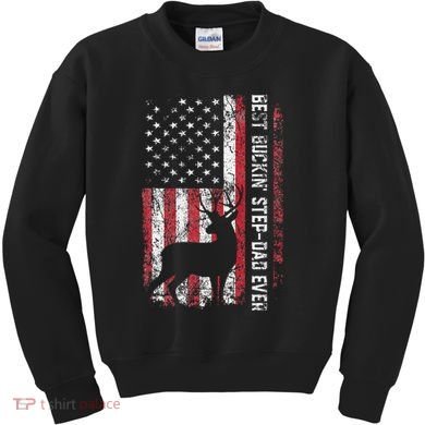 Flag Best Buckin Step Dad Ever Deer Hunting Fathers Day Kids Sweatshirt