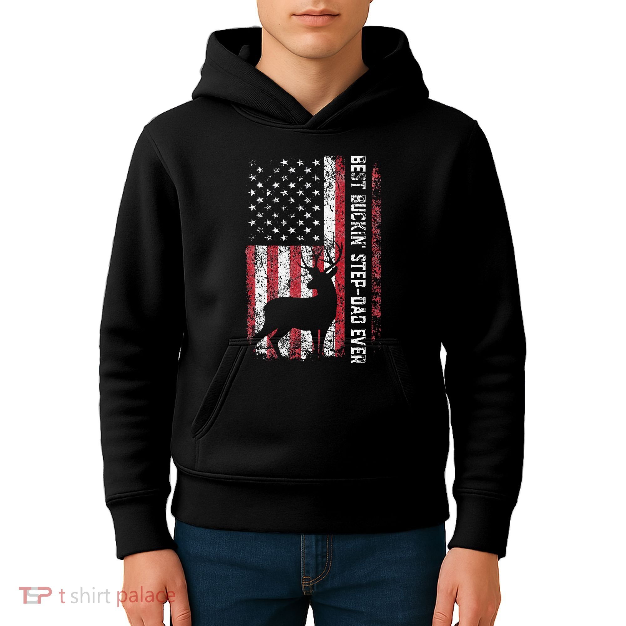Flag Best Buckin Step Dad Ever Deer Hunting Fathers Day Kids Hoodie
