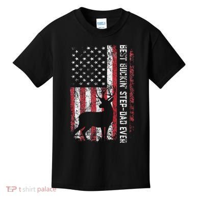 Flag Best Buckin Step Dad Ever Deer Hunting Fathers Day Kids T-Shirt