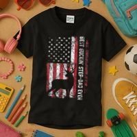 Flag Best Buckin Step Dad Ever Deer Hunting Fathers Day Kids T-Shirt thumb 3