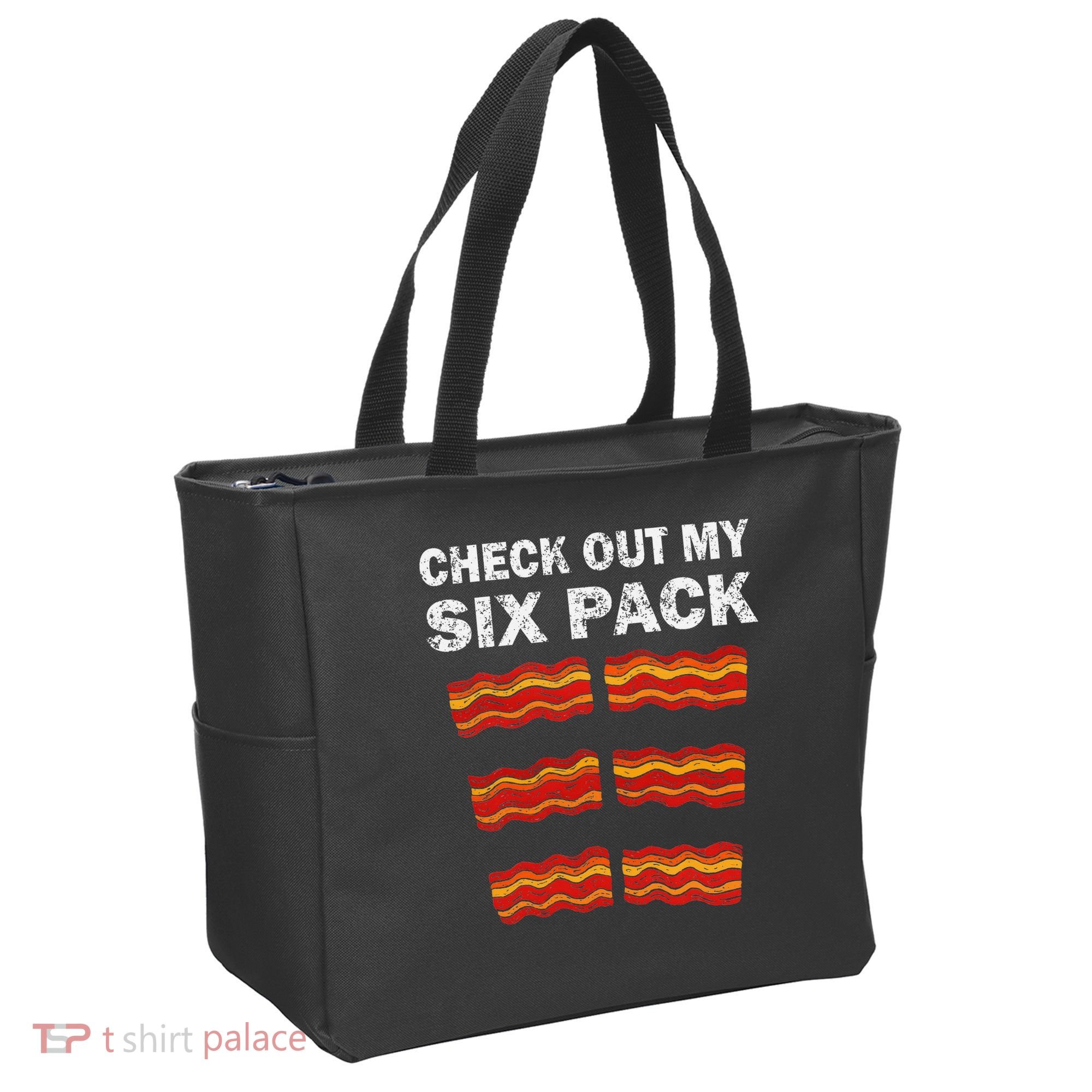 Funny Bacon BBQ Dad Grill CHECK OUT MY SIX PACK Tote Bag