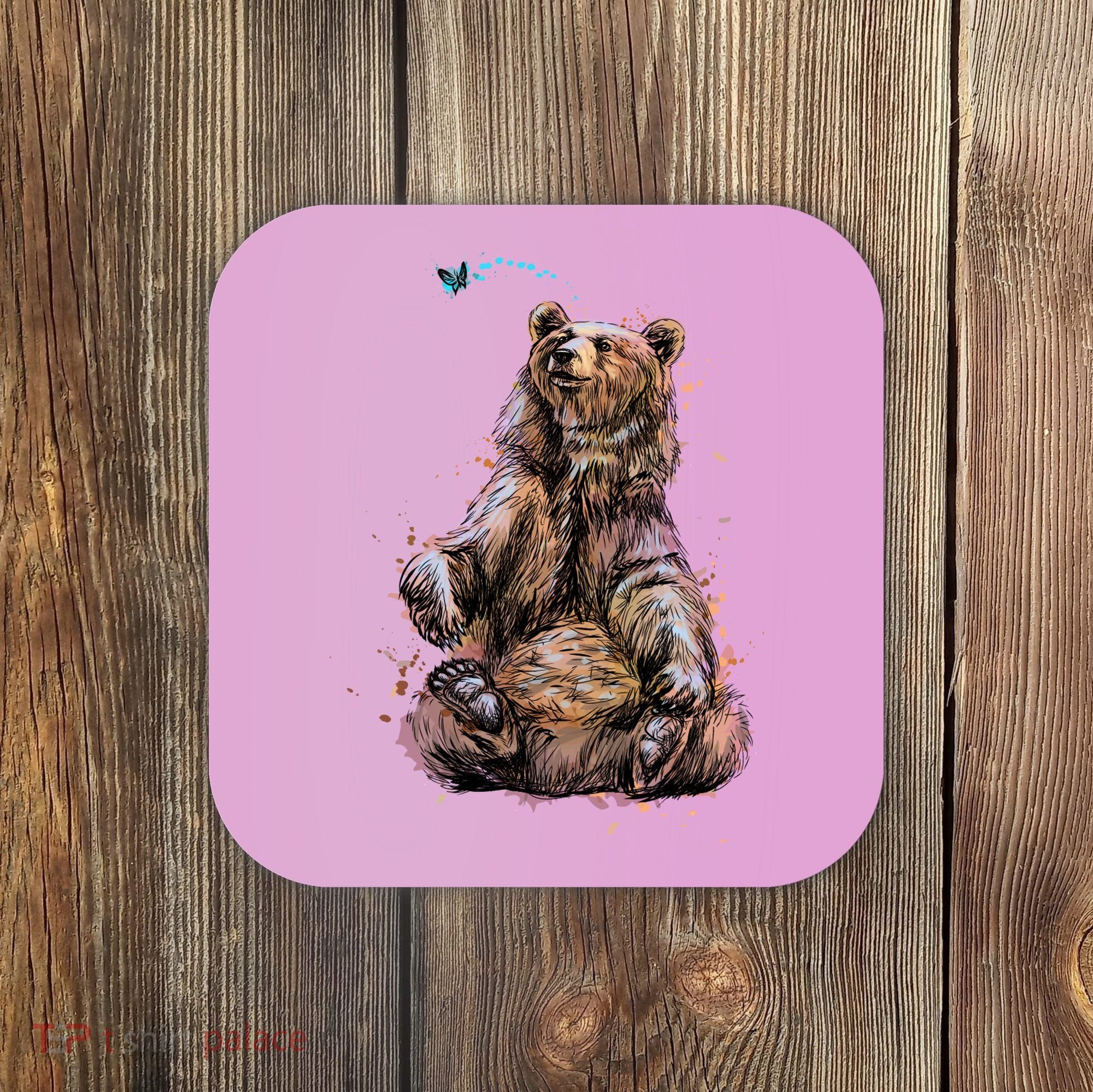 Friendly Brown Bear Sitting And Waving A Paw Coaster