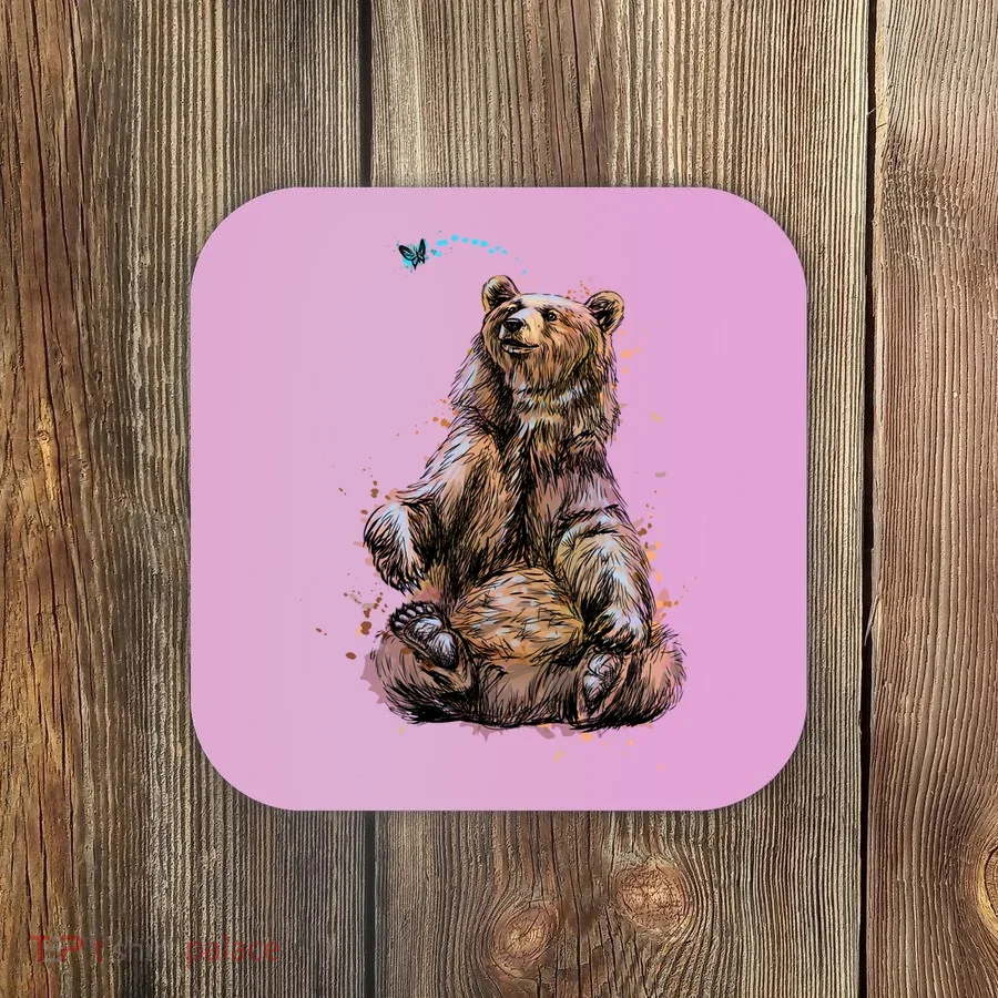 Friendly Brown Bear Sitting And Waving A Paw Coaster