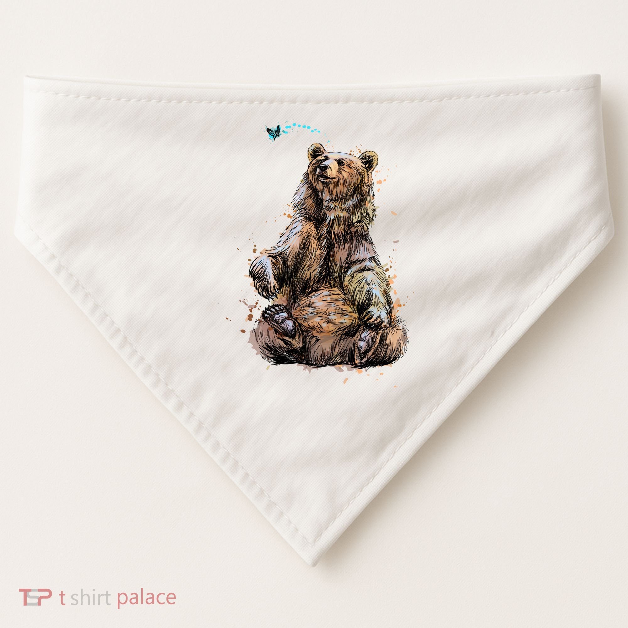 Friendly Brown Bear Sitting And Waving A Paw USA-Made Doggie Bandana